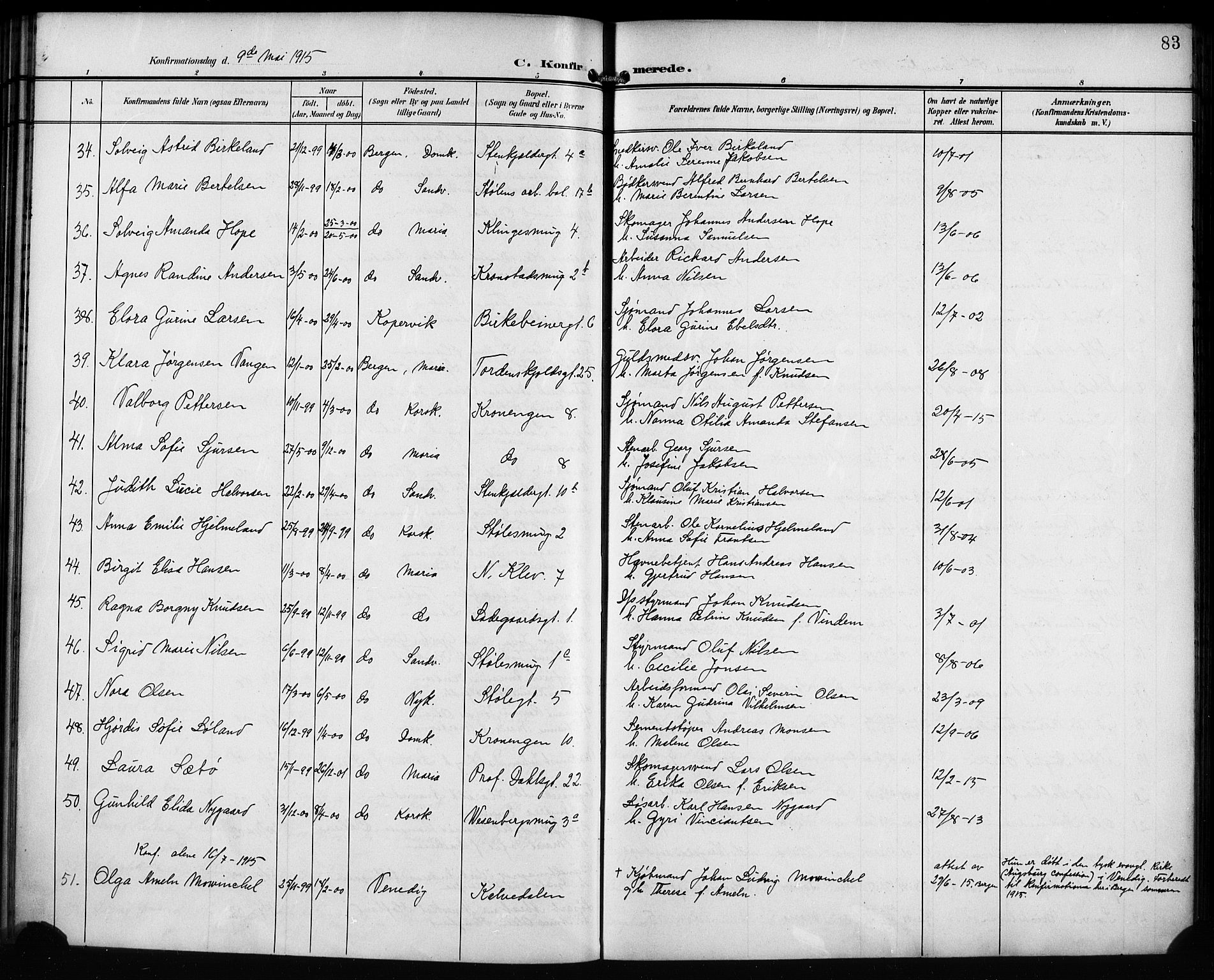 Mariakirken Sokneprestembete, AV/SAB-A-76901/H/Hab/L0009: Klokkerbok nr. A 9, 1901-1919, s. 83
