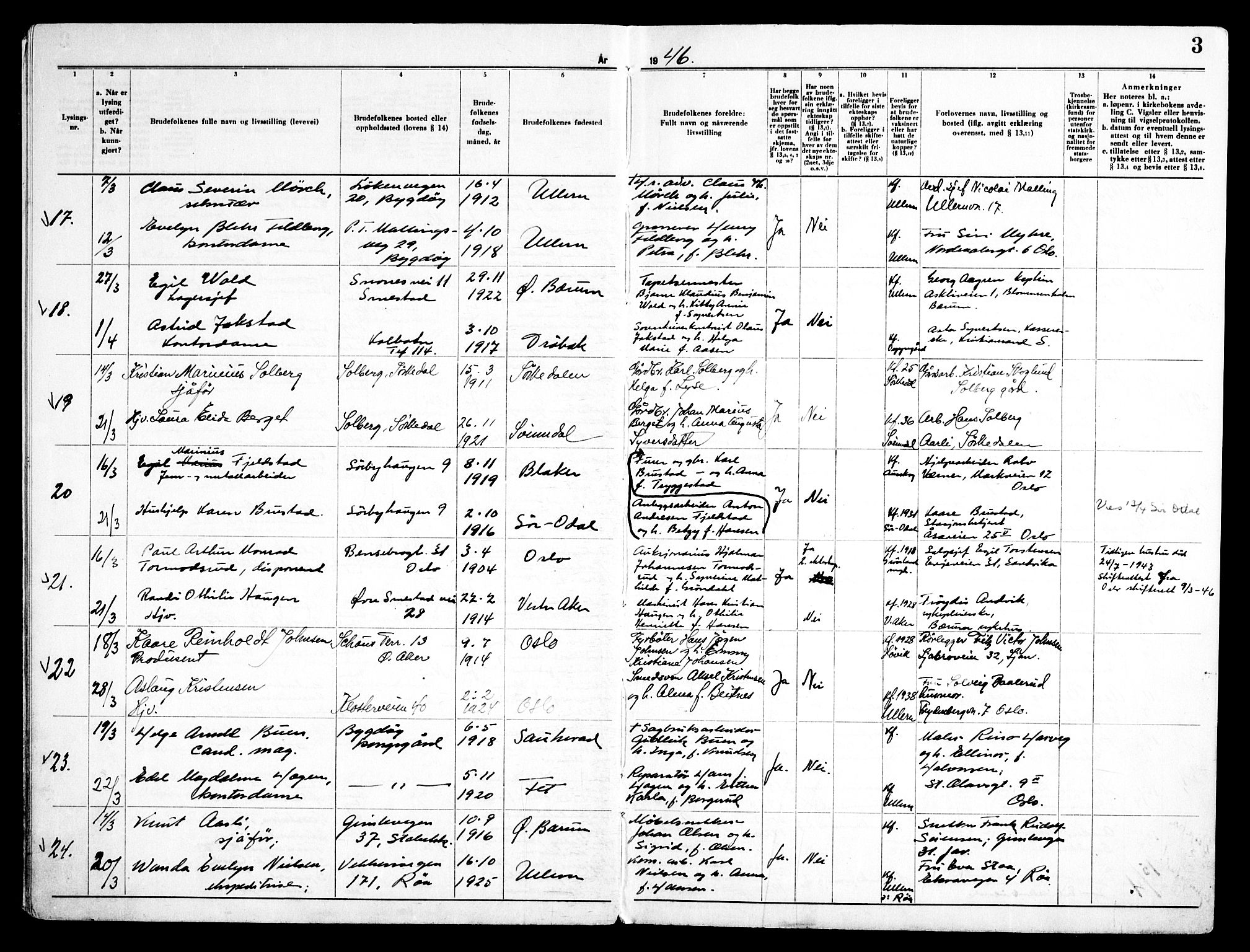 Ullern prestekontor Kirkebøker, AV/SAO-A-10740/H/L0005: Lysningsprotokoll nr. 5, 1946-1951, s. 3