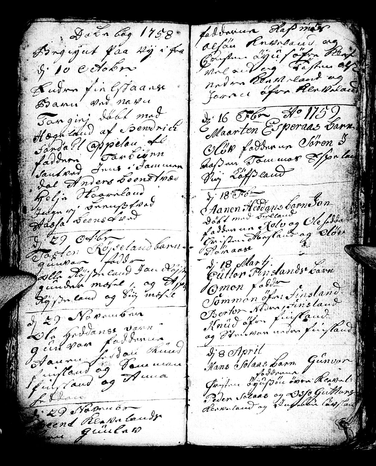 Bjelland sokneprestkontor, SAK/1111-0005/F/Fb/Fbb/L0001: Klokkerbok nr. B 1, 1732-1782, s. 54