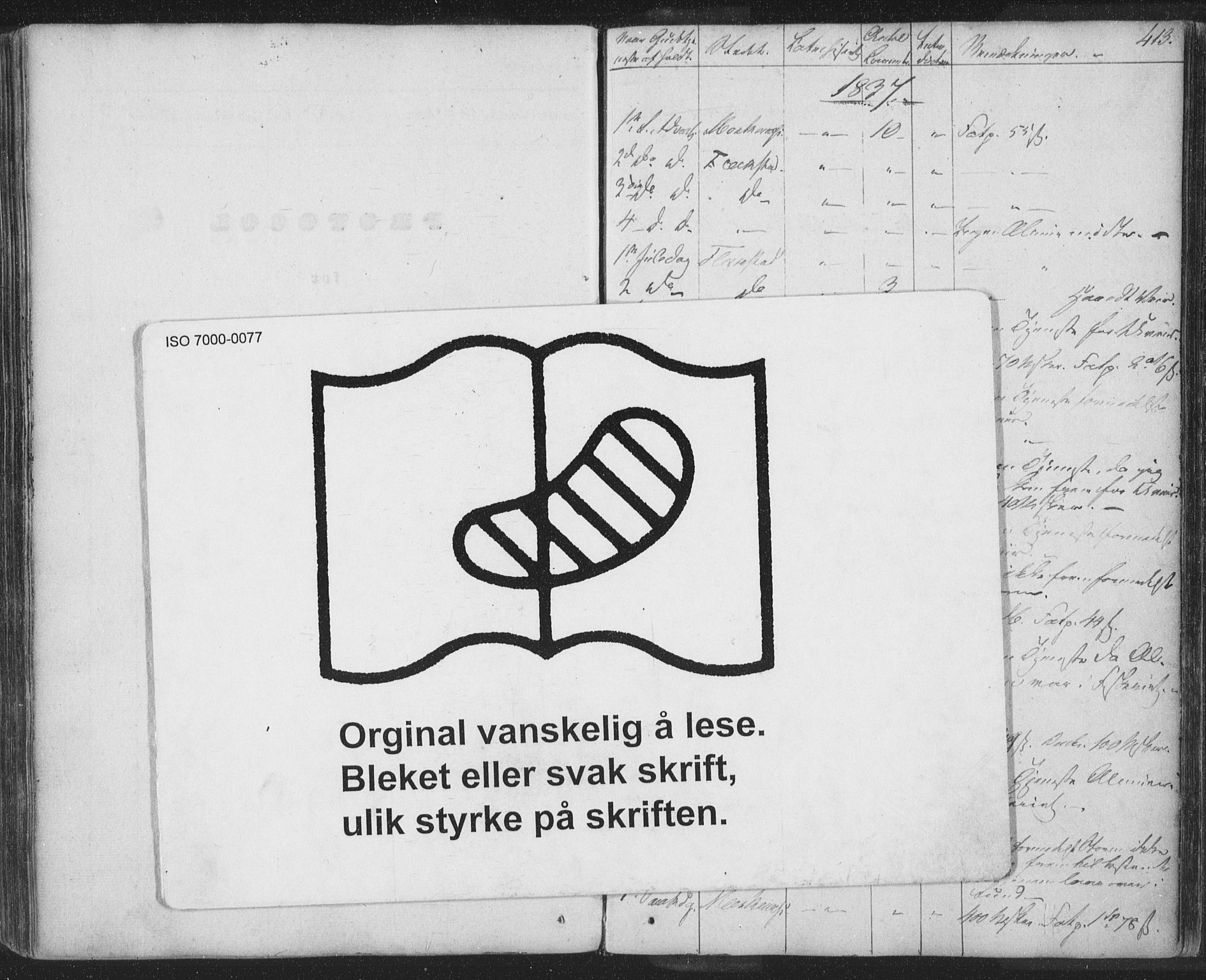 Ministerialprotokoller, klokkerbøker og fødselsregistre - Nordland, SAT/A-1459/885/L1202: Ministerialbok nr. 885A03, 1838-1859, s. 413