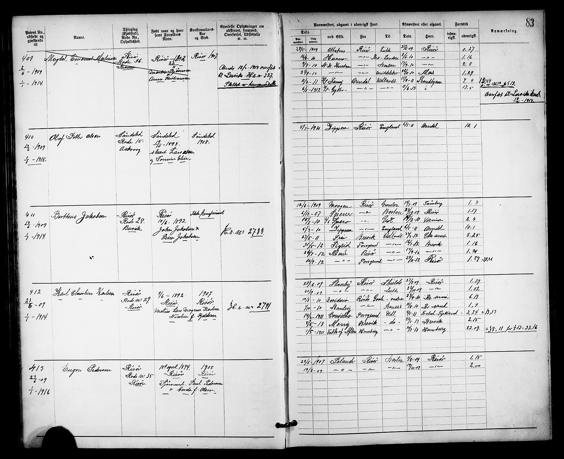 Risør mønstringskrets, SAK/2031-0010/F/Fa/L0004: Annotasjonsrulle nr 1914-1915 og nr 1-477, T-8, 1899-1911, s. 89