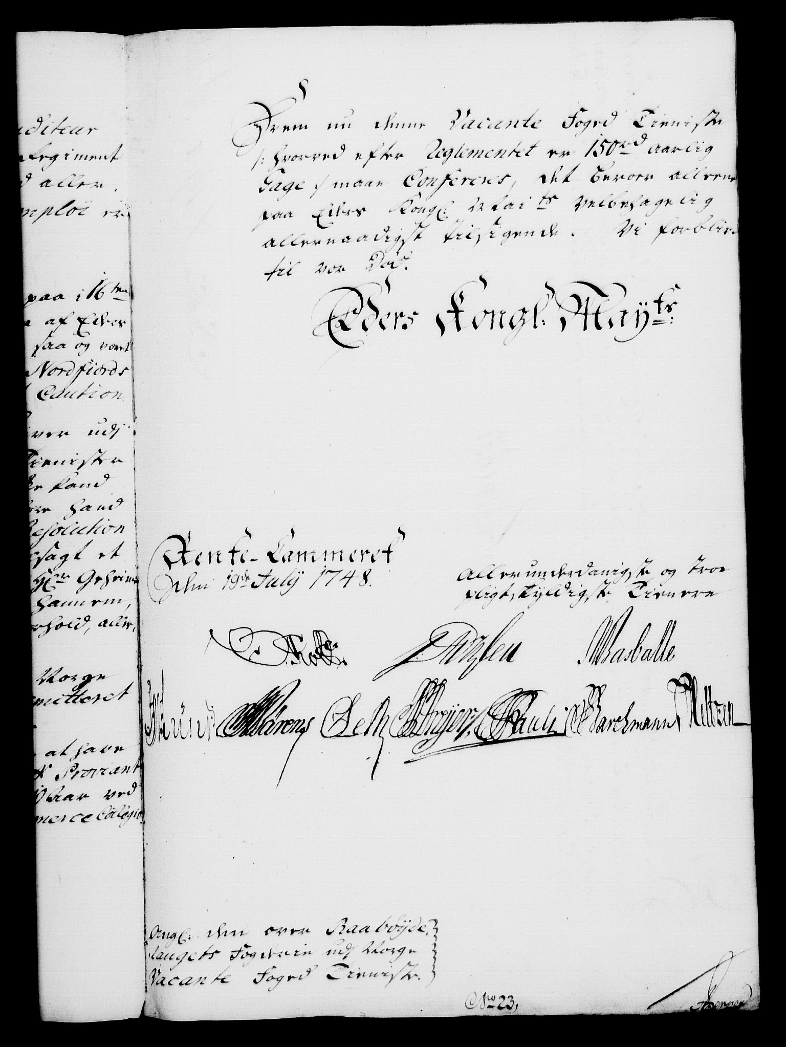 Rentekammeret, Kammerkanselliet, RA/EA-3111/G/Gf/Gfa/L0030: Norsk relasjons- og resolusjonsprotokoll (merket RK 52.30), 1748, s. 383