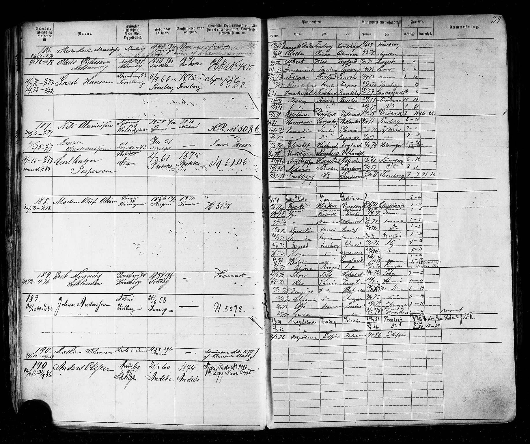 Tønsberg innrulleringskontor, AV/SAKO-A-786/F/Fb/L0002: Annotasjonsrulle Patent nr. 1-2635, 1869-1877, s. 47