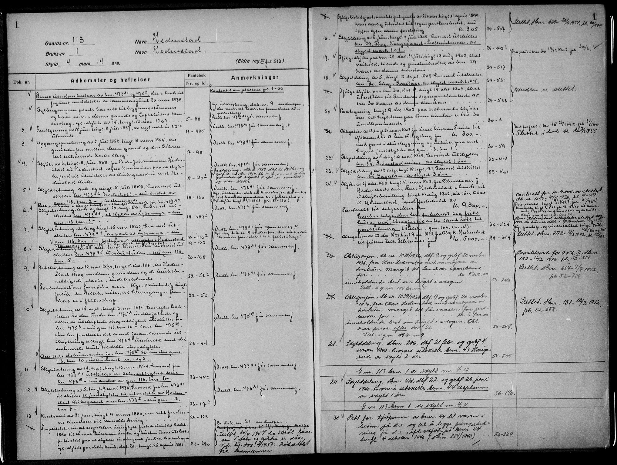 Numedal og Sandsvær sorenskriveri, SAKO/A-128/G/Gb/Gbi/L0004: Panteregister nr. IX 4, s. 1