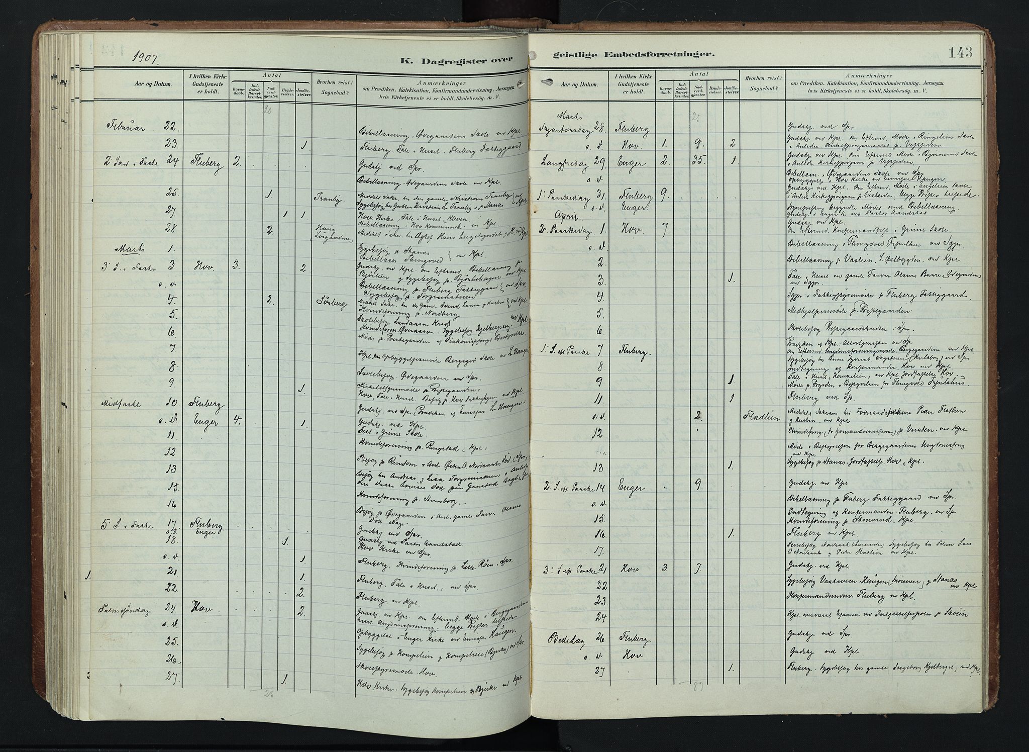 Søndre Land prestekontor, AV/SAH-PREST-122/K/L0005: Ministerialbok nr. 5, 1905-1914, s. 143