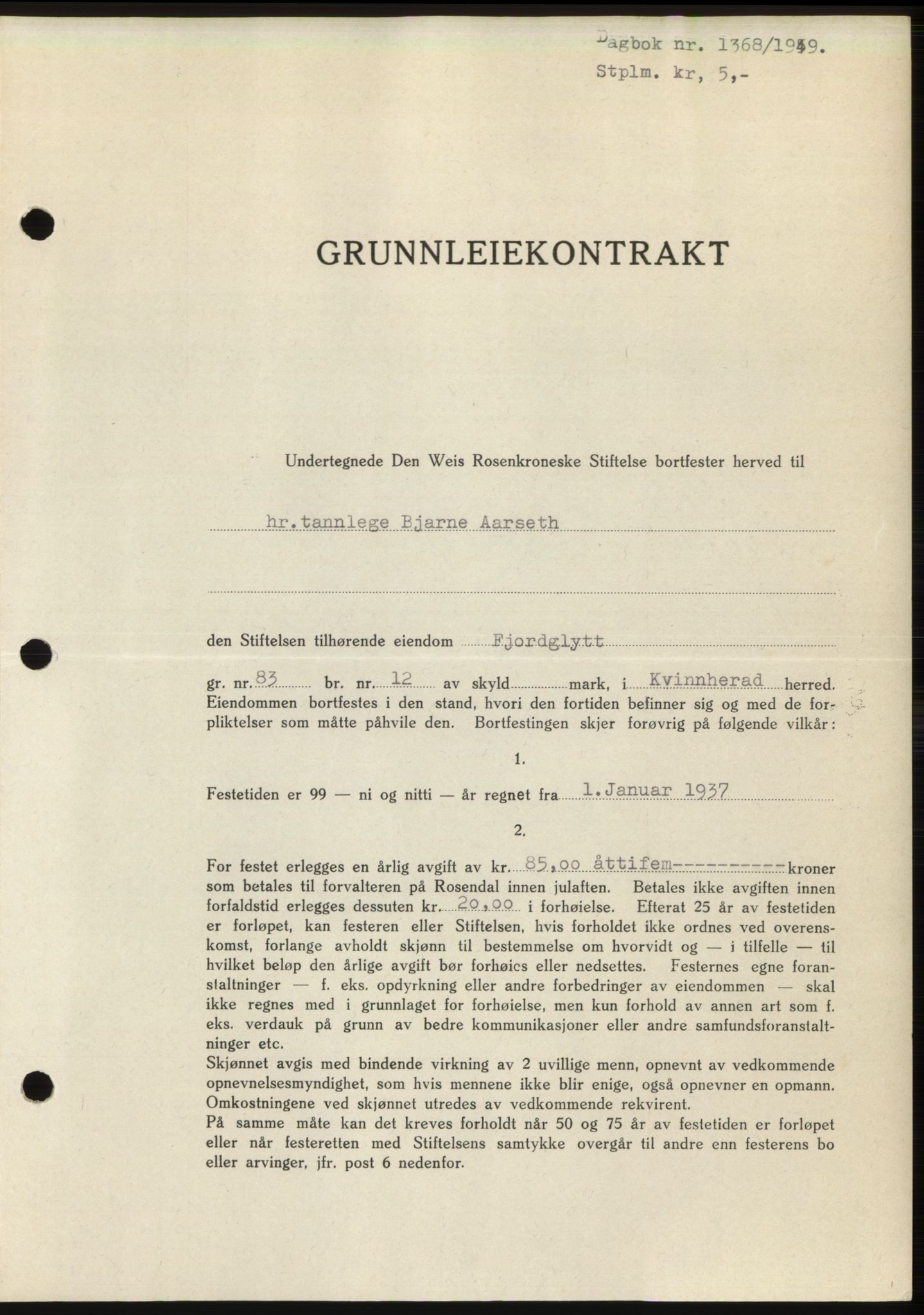 Sunnhordland sorenskrivar, AV/SAB-A-2401: Pantebok nr. B75-79, 1948-1950, Dagboknr: 1368/1949