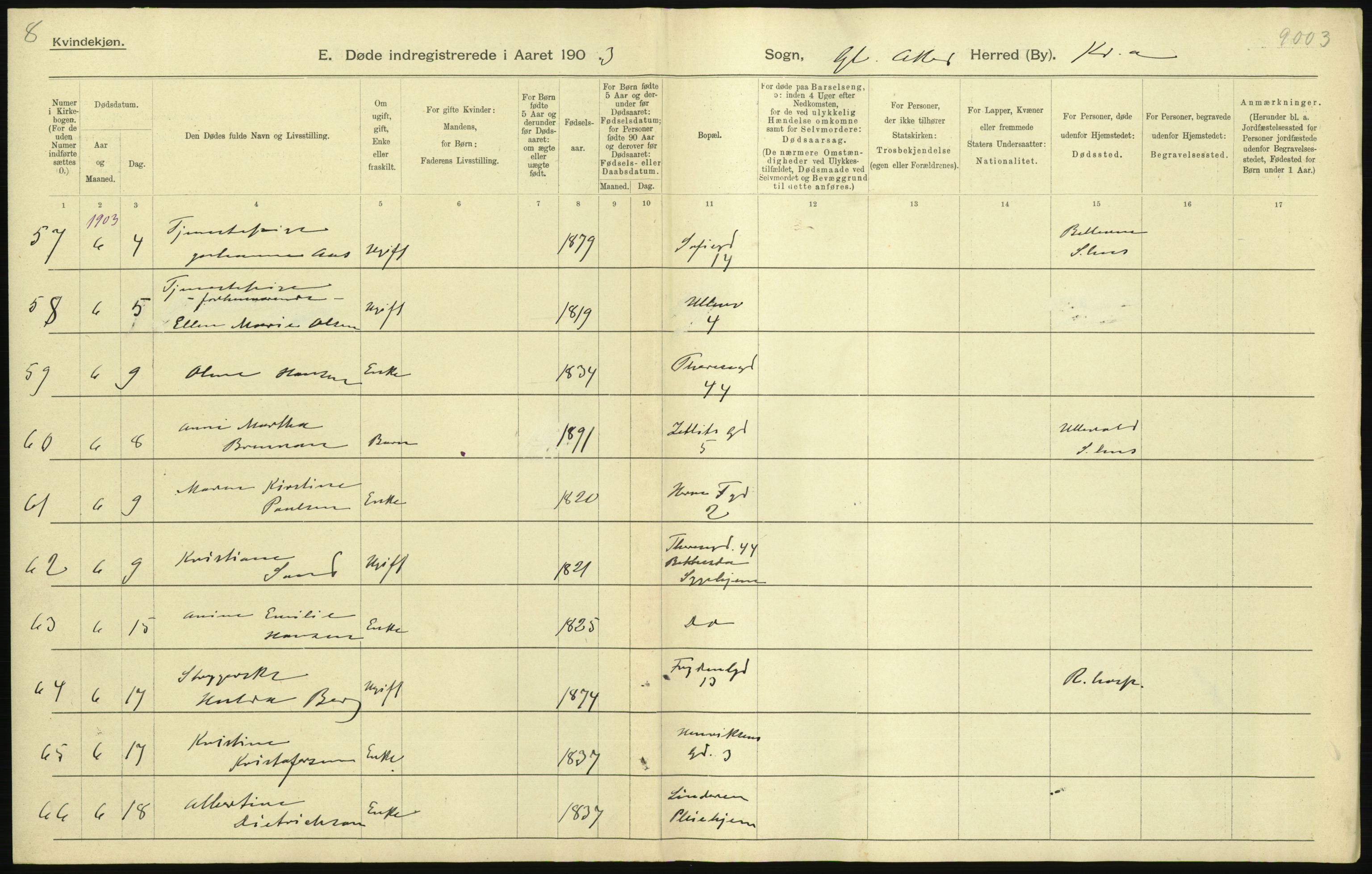 Statistisk sentralbyrå, Sosiodemografiske emner, Befolkning, AV/RA-S-2228/D/Df/Dfa/Dfaa/L0004: Kristiania: Gifte, døde, 1903, s. 51