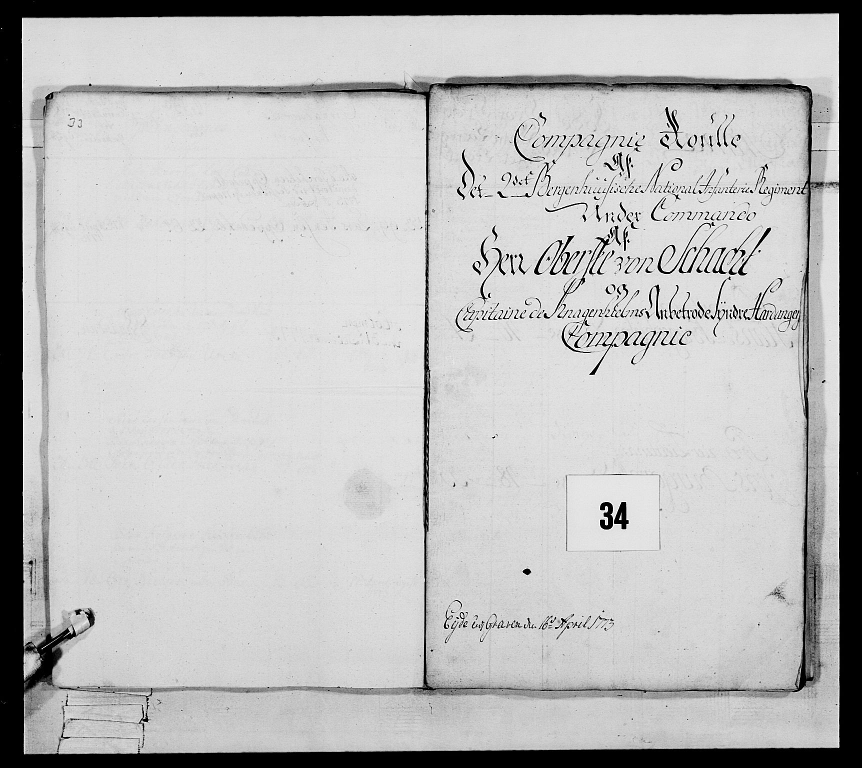 Generalitets- og kommissariatskollegiet, Det kongelige norske kommissariatskollegium, RA/EA-5420/E/Eh/L0093: 2. Bergenhusiske nasjonale infanteriregiment, 1772-1774, s. 374