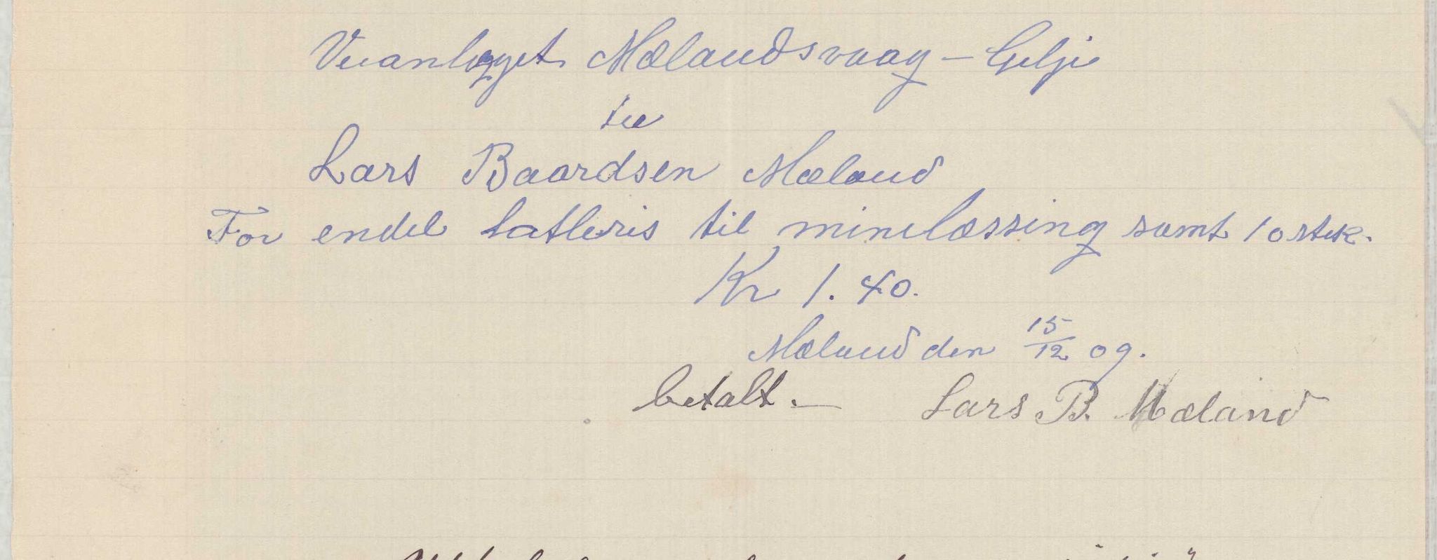 Finnaas kommune. Formannskapet, IKAH/1218a-021/E/Ea/L0001/0005: Rekneskap for veganlegg / Rekneskap for veganlegget Mælandsvåg - Gilje, 1907-1910, s. 39