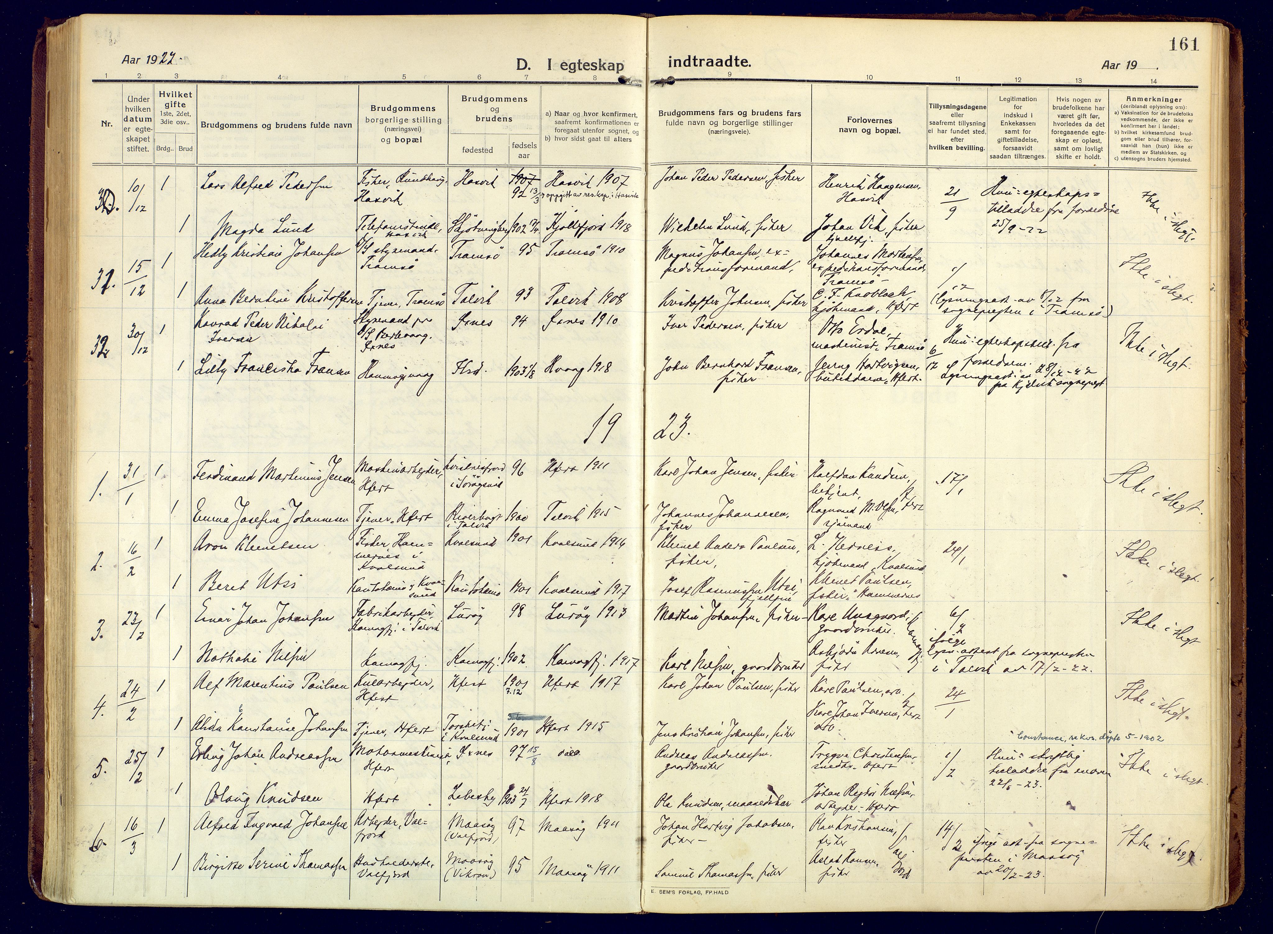 Hammerfest sokneprestkontor, AV/SATØ-S-1347/H/Ha/L0015.kirke: Ministerialbok nr. 15, 1916-1923, s. 161