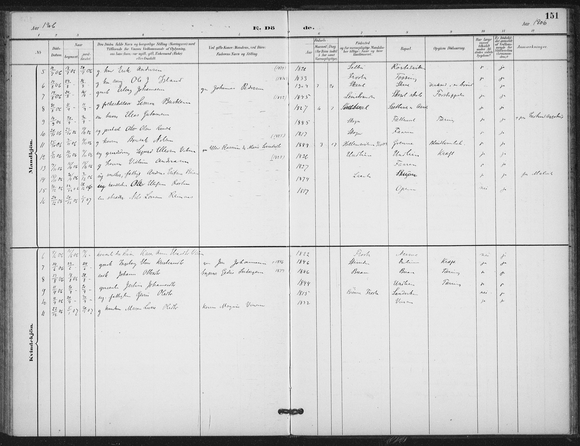 Ministerialprotokoller, klokkerbøker og fødselsregistre - Nord-Trøndelag, SAT/A-1458/714/L0131: Ministerialbok nr. 714A02, 1896-1918, s. 151