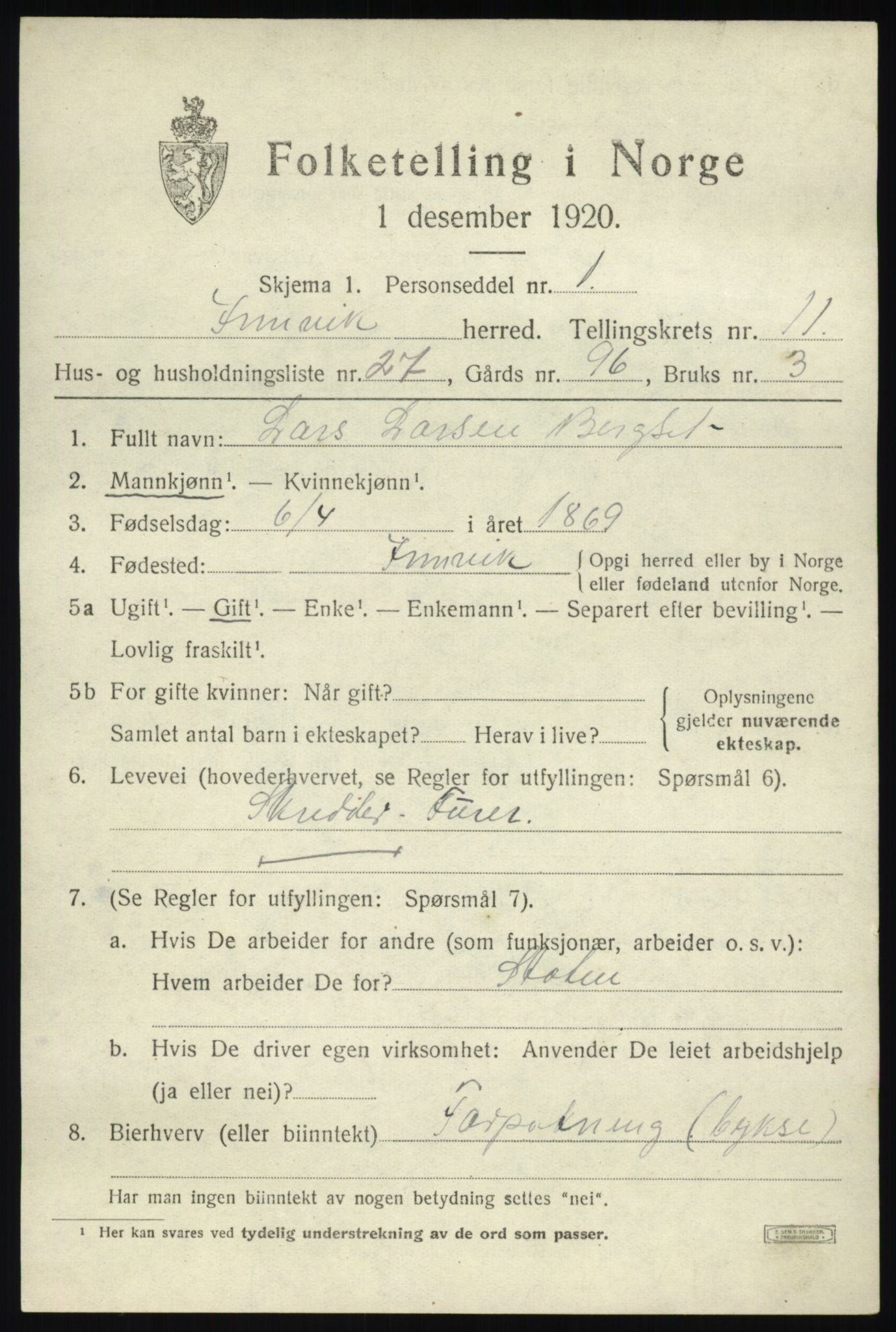 SAB, Folketelling 1920 for 1447 Innvik herred, 1920, s. 4865