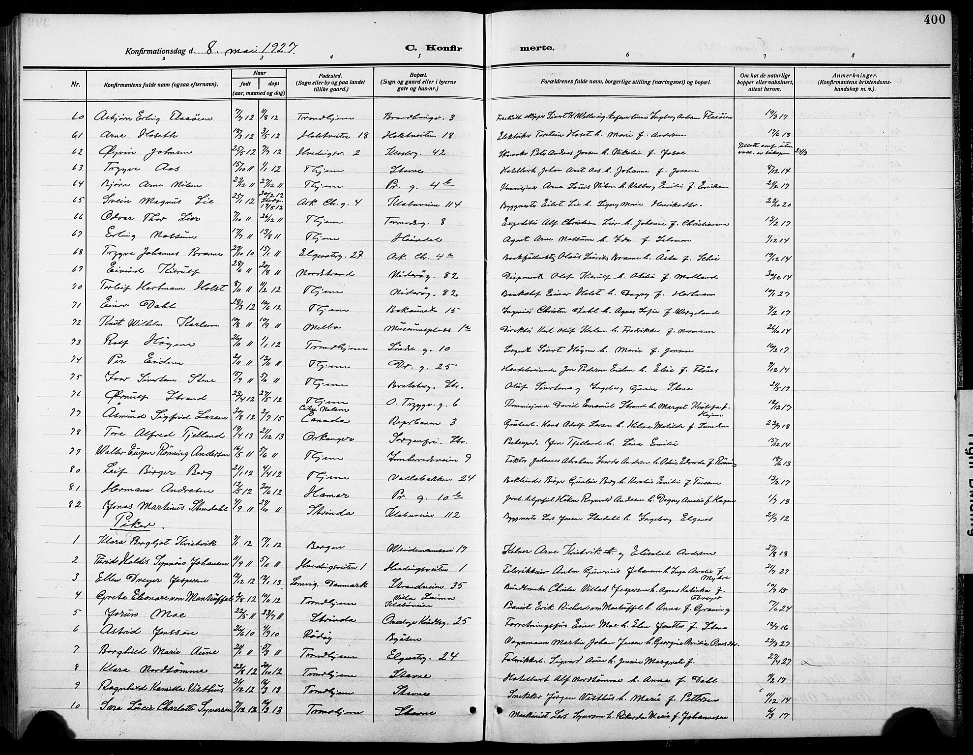 Ministerialprotokoller, klokkerbøker og fødselsregistre - Sør-Trøndelag, AV/SAT-A-1456/601/L0096: Klokkerbok nr. 601C14, 1911-1931, s. 400