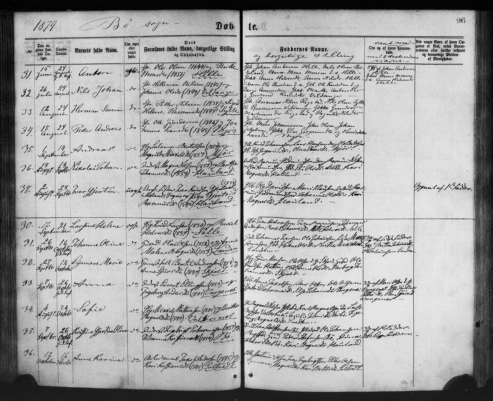 Manger sokneprestembete, AV/SAB-A-76801/H/Haa: Ministerialbok nr. A 8, 1871-1880, s. 96