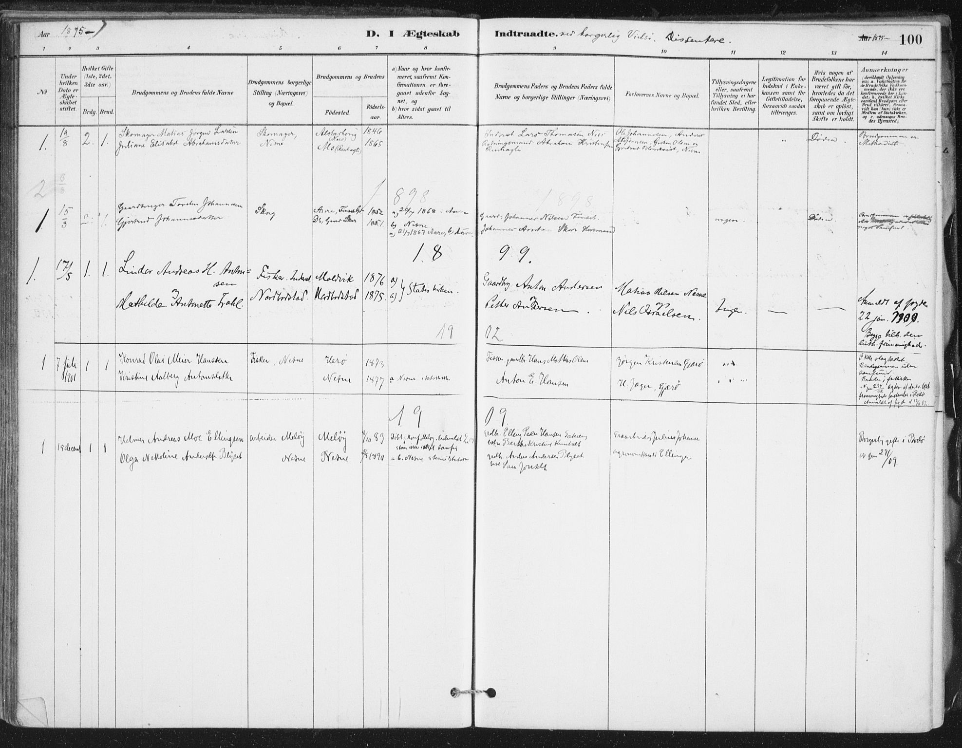 Ministerialprotokoller, klokkerbøker og fødselsregistre - Nordland, SAT/A-1459/838/L0553: Ministerialbok nr. 838A11, 1880-1910, s. 100