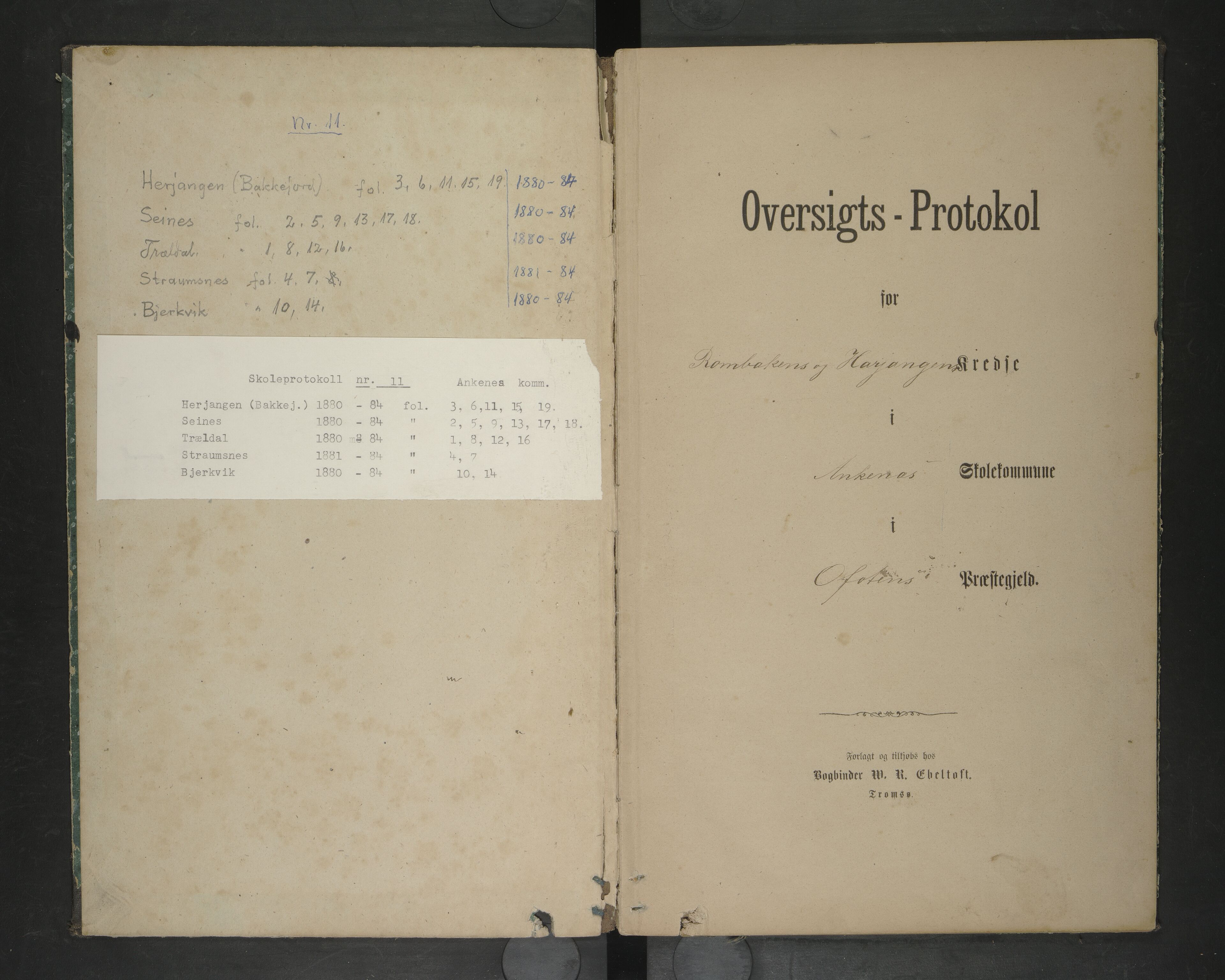 Ankenes kommune.Ymse skolekretser, AIN/K-18550.510.01/F/Fc/L0003: Oversiktprotokoll:Bjerkvik/Bakkfjord/Herjangen/Rommbakken/Seines/Strømsnes/Trædal/, 1880-1884