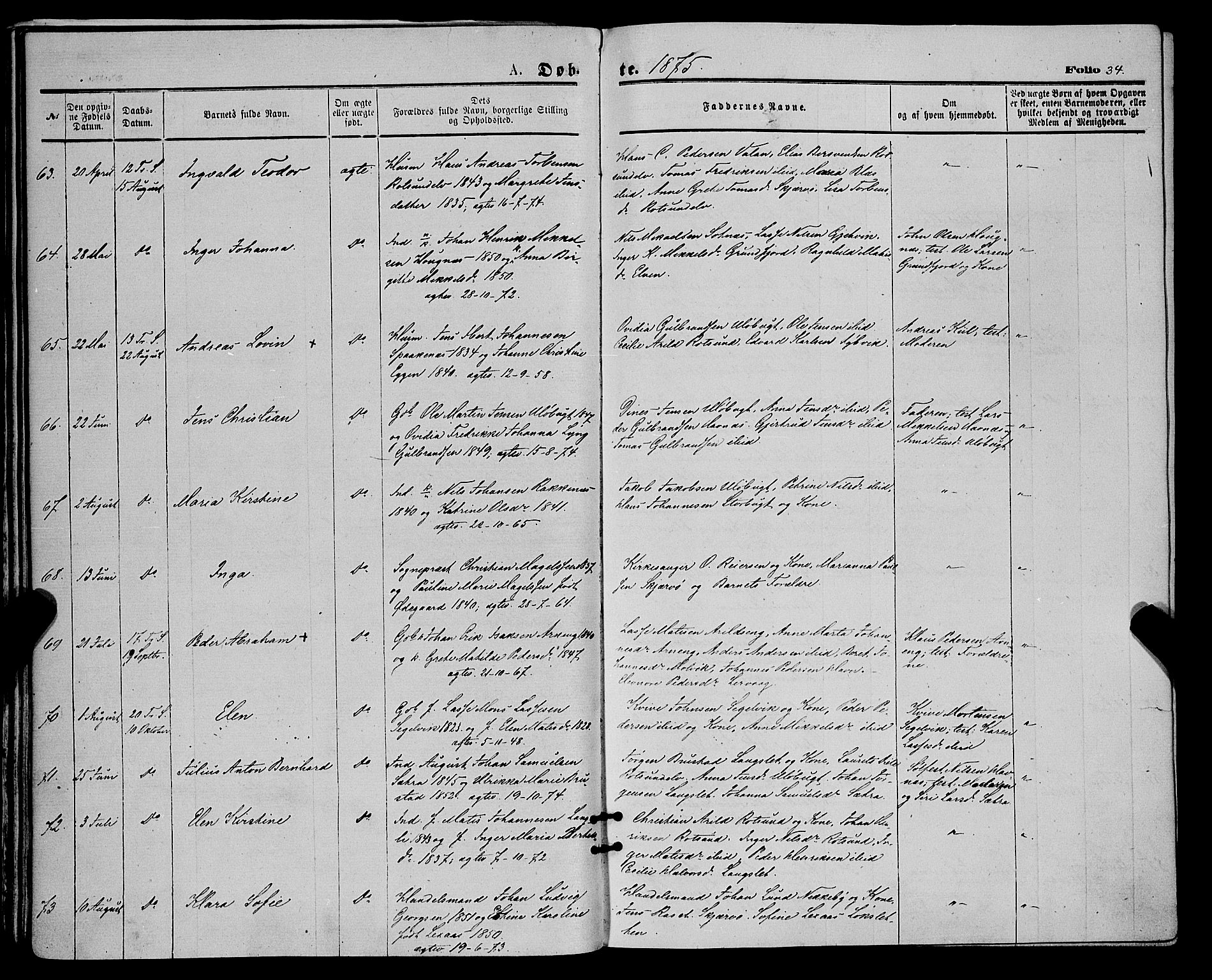 Skjervøy sokneprestkontor, AV/SATØ-S-1300/H/Ha/Haa/L0008kirke: Ministerialbok nr. 8, 1871-1877, s. 34