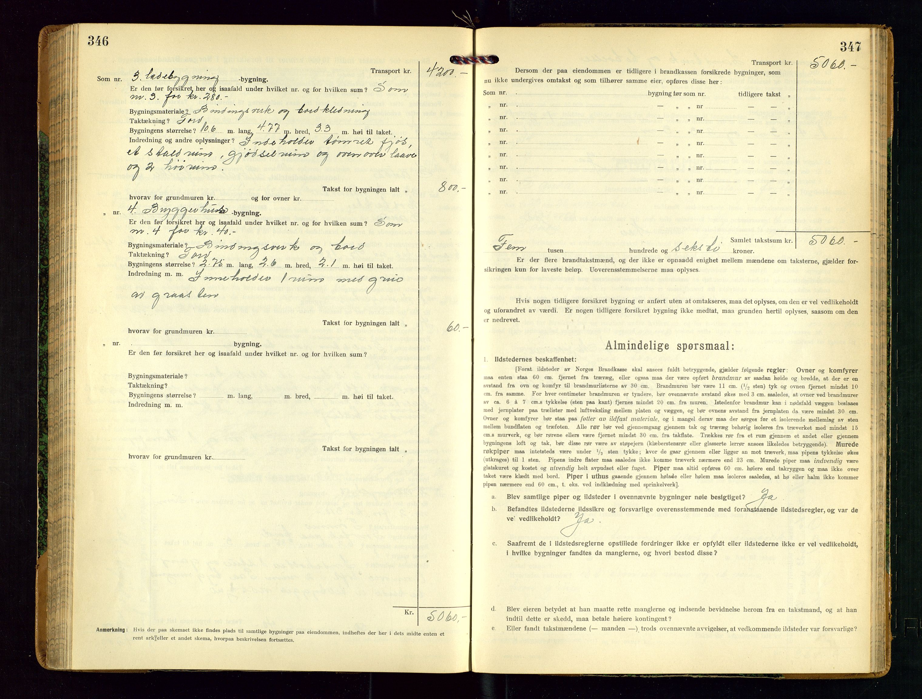 Sauda lensmannskontor, AV/SAST-A-100177/Gob/L0002: Branntakstprotokoll - skjematakst, 1916-1928, s. 346-347