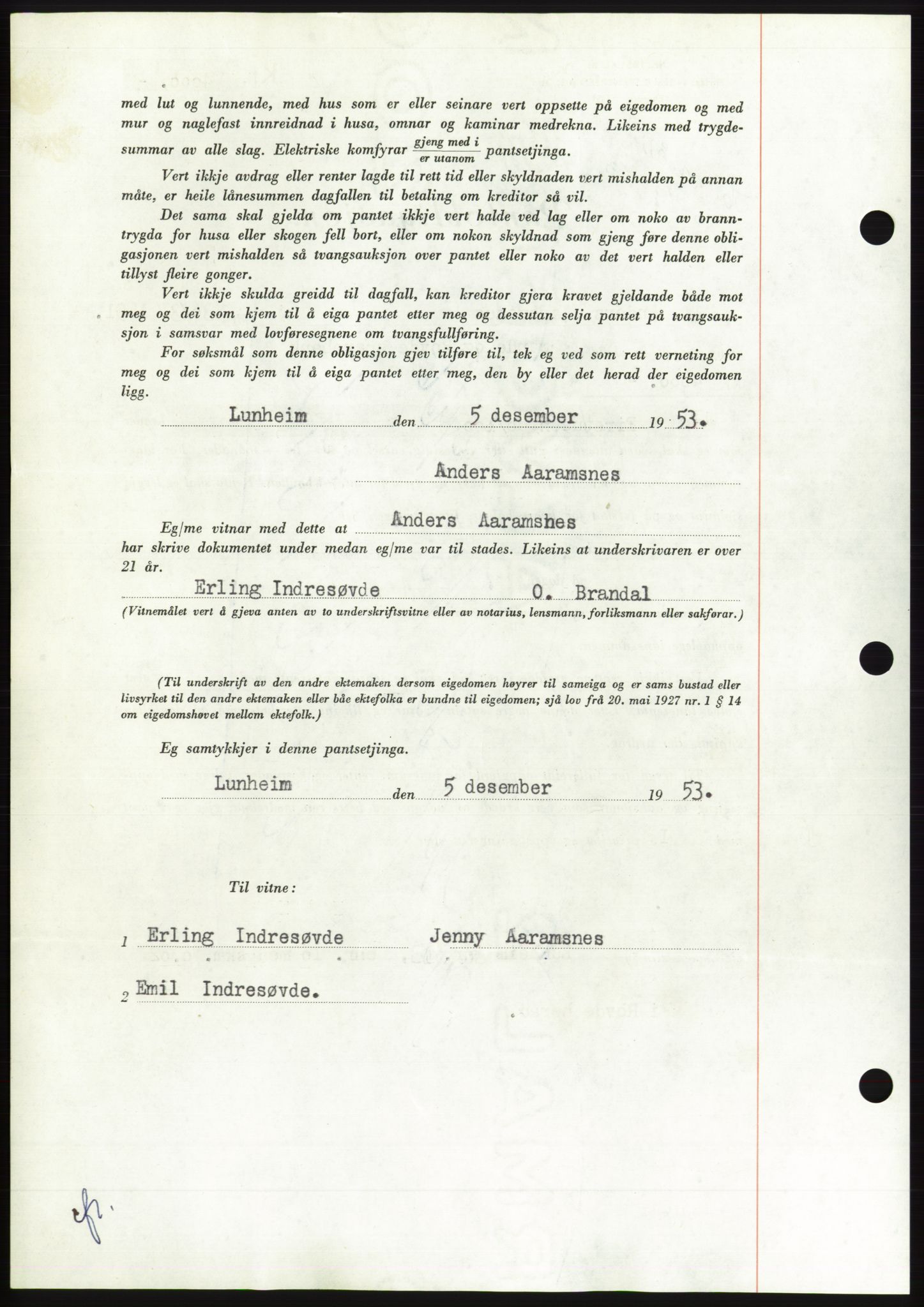 Søre Sunnmøre sorenskriveri, AV/SAT-A-4122/1/2/2C/L0124: Pantebok nr. 12B, 1953-1954, Dagboknr: 3114/1953