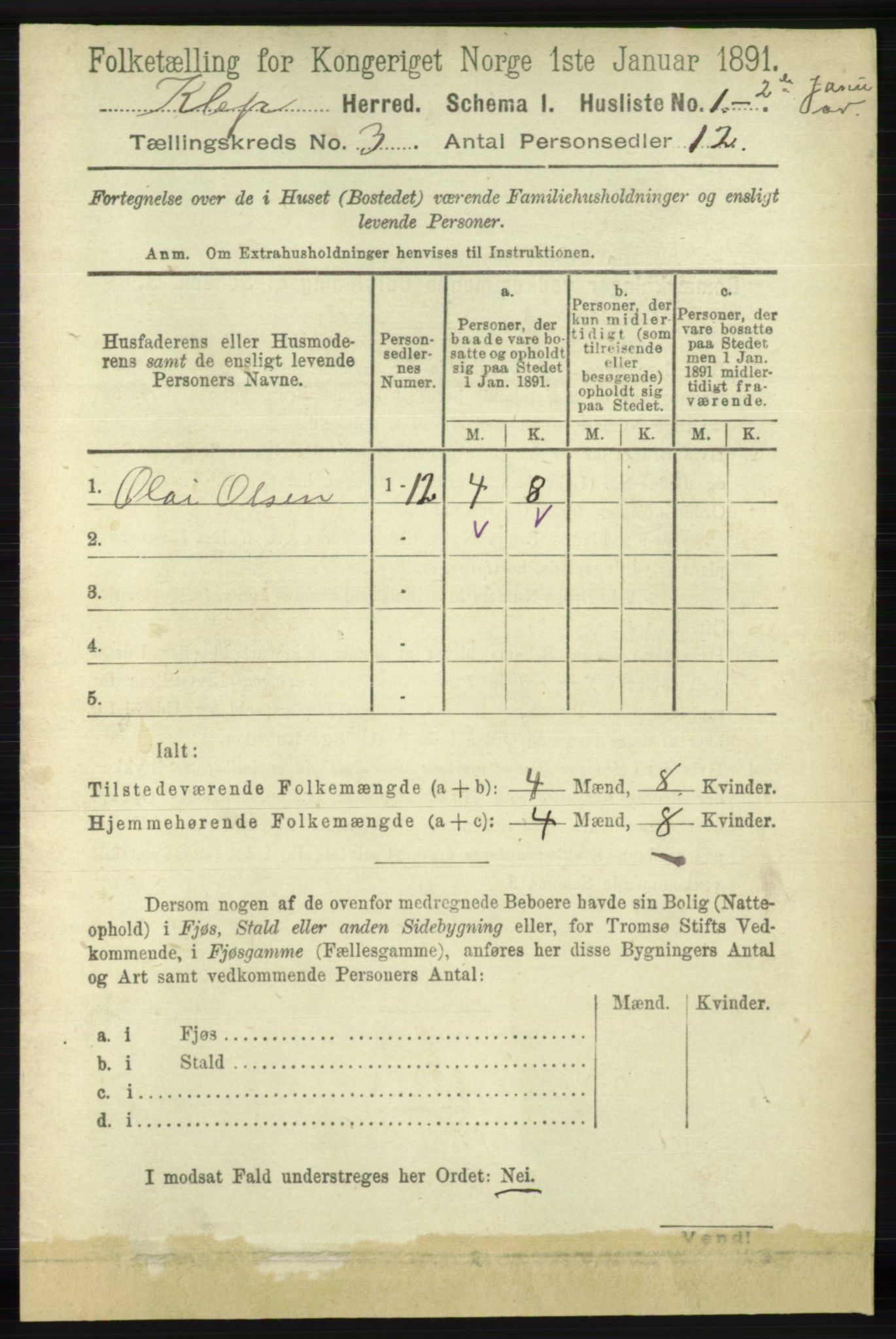 RA, Folketelling 1891 for 1120 Klepp herred, 1891, s. 591