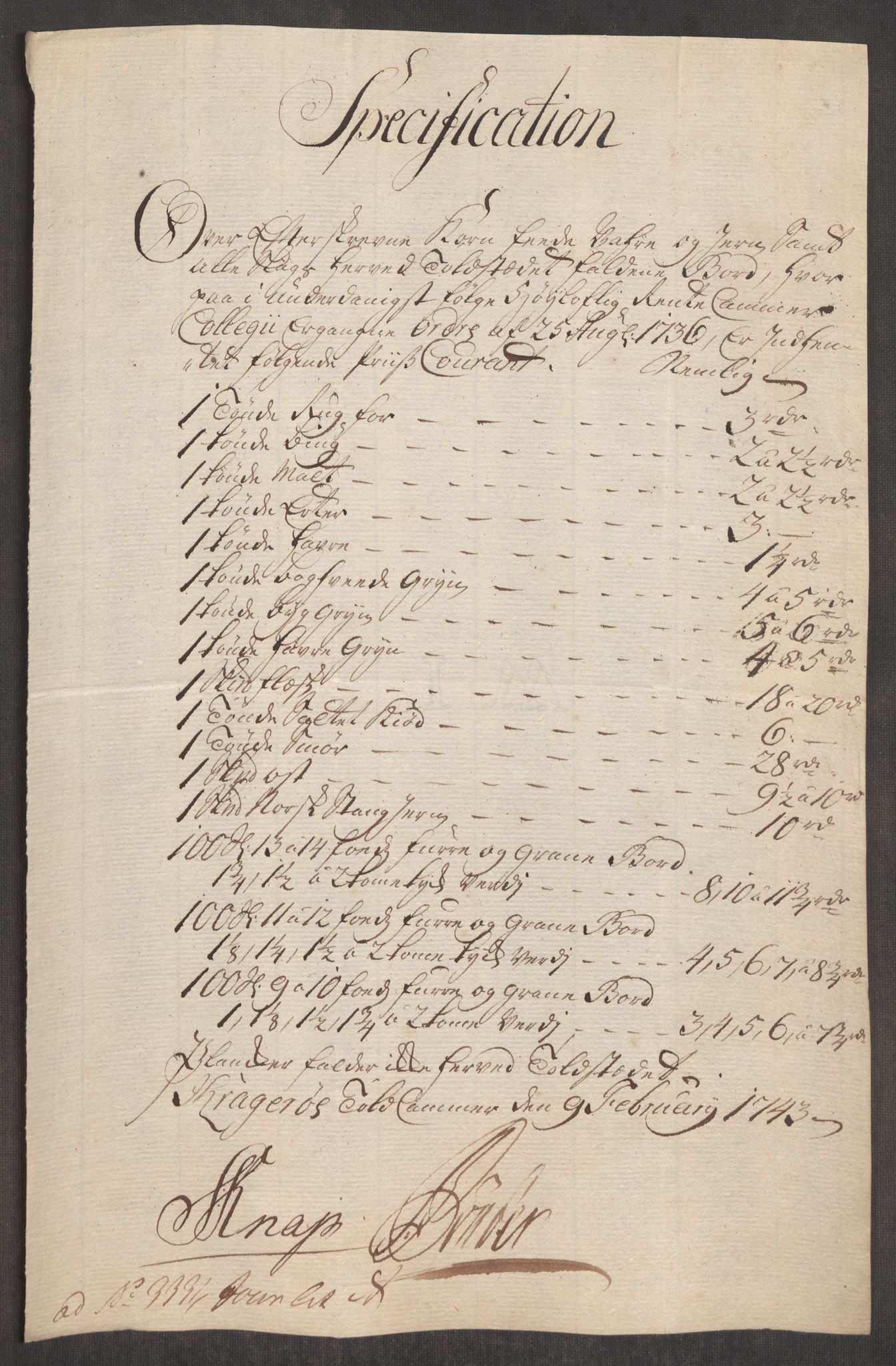Rentekammeret inntil 1814, Realistisk ordnet avdeling, RA/EA-4070/Oe/L0002: [Ø1]: Priskuranter, 1740-1744, s. 740