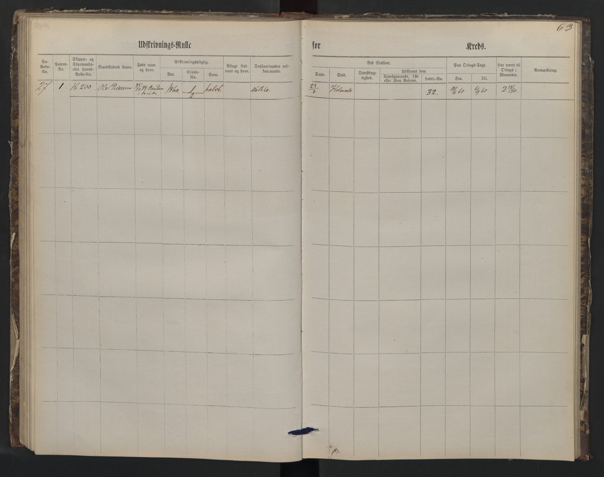Holmestrand innrulleringskontor, AV/SAKO-A-1151/G/Gb/L0001: Utskrivningsrulle, 1860, s. 63