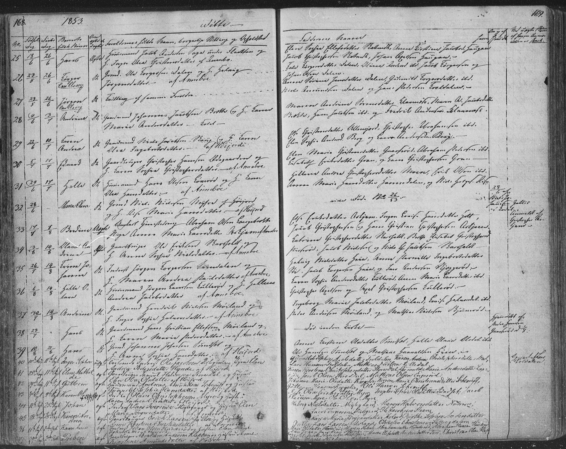 Andebu kirkebøker, AV/SAKO-A-336/F/Fa/L0004: Ministerialbok nr. I 4, 1829-1856, s. 168-169