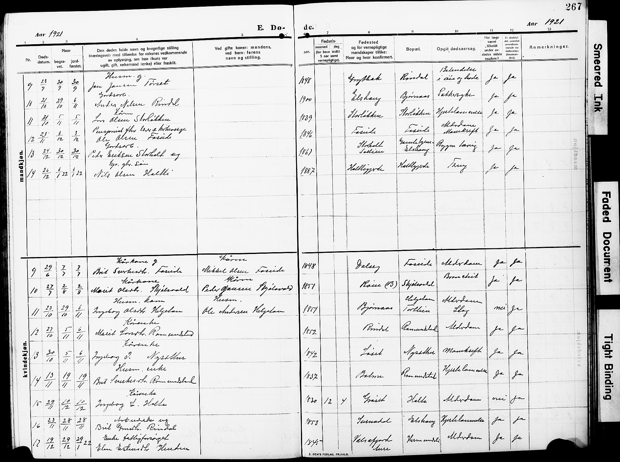 Ministerialprotokoller, klokkerbøker og fødselsregistre - Møre og Romsdal, AV/SAT-A-1454/598/L1079: Klokkerbok nr. 598C04, 1909-1927, s. 267