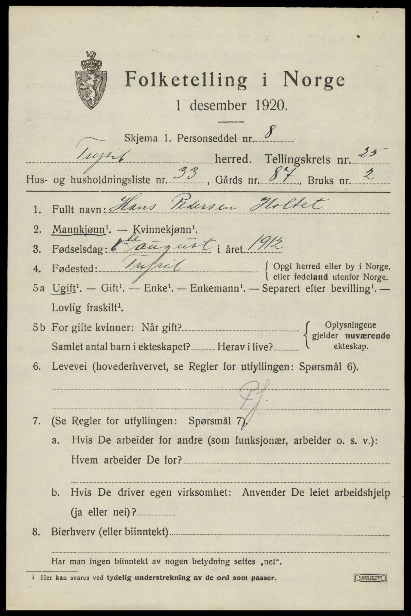 SAH, Folketelling 1920 for 0428 Trysil herred, 1920, s. 16089