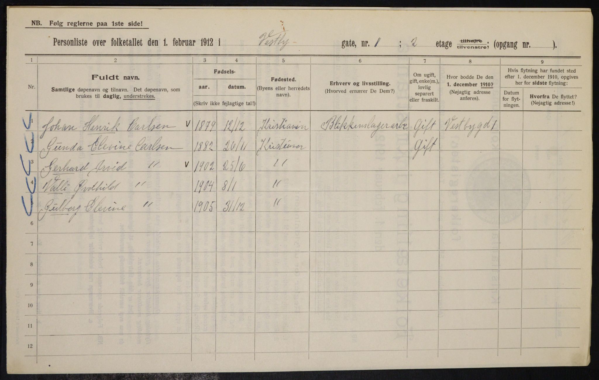 OBA, Kommunal folketelling 1.2.1912 for Kristiania, 1912, s. 122257