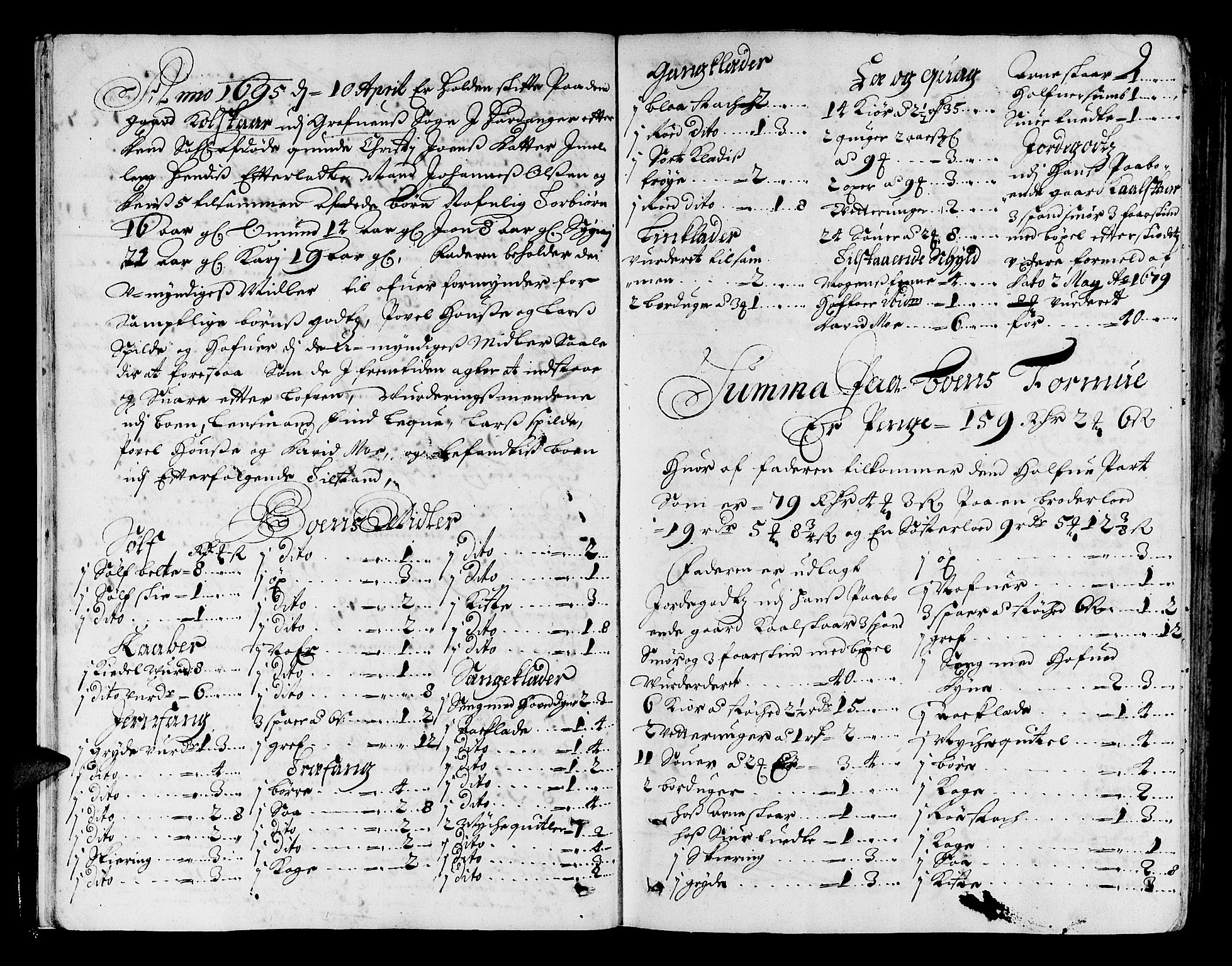 Hardanger og Voss sorenskriveri, AV/SAB-A-2501/4/4A/4Ac/L0001: Skifterettsprotokoll for sorenskriveriet, 1695-1707, s. 8b-9a