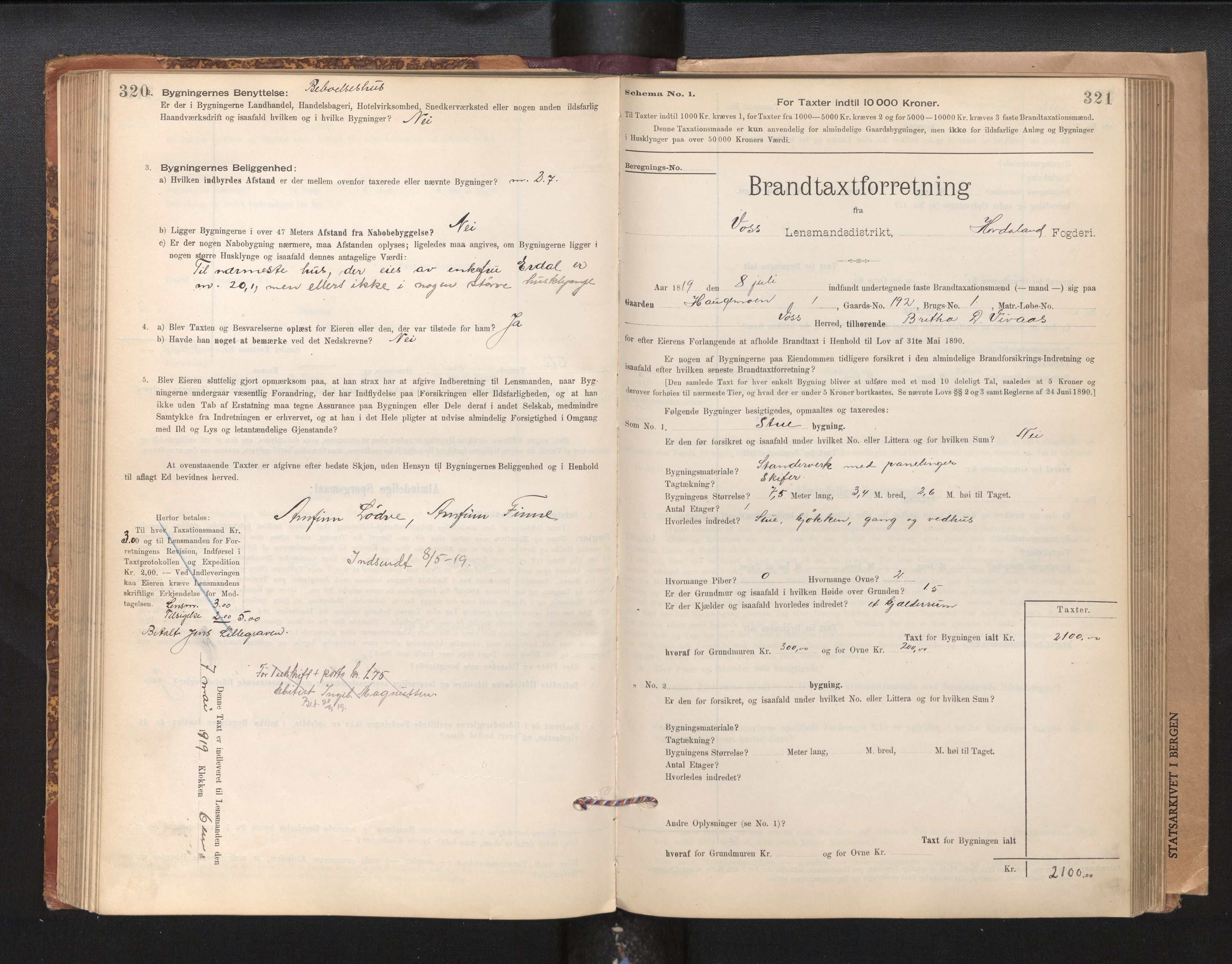 Lensmannen i Voss, AV/SAB-A-35801/0012/L0008: Branntakstprotokoll, skjematakst, 1895-1945, s. 320-321
