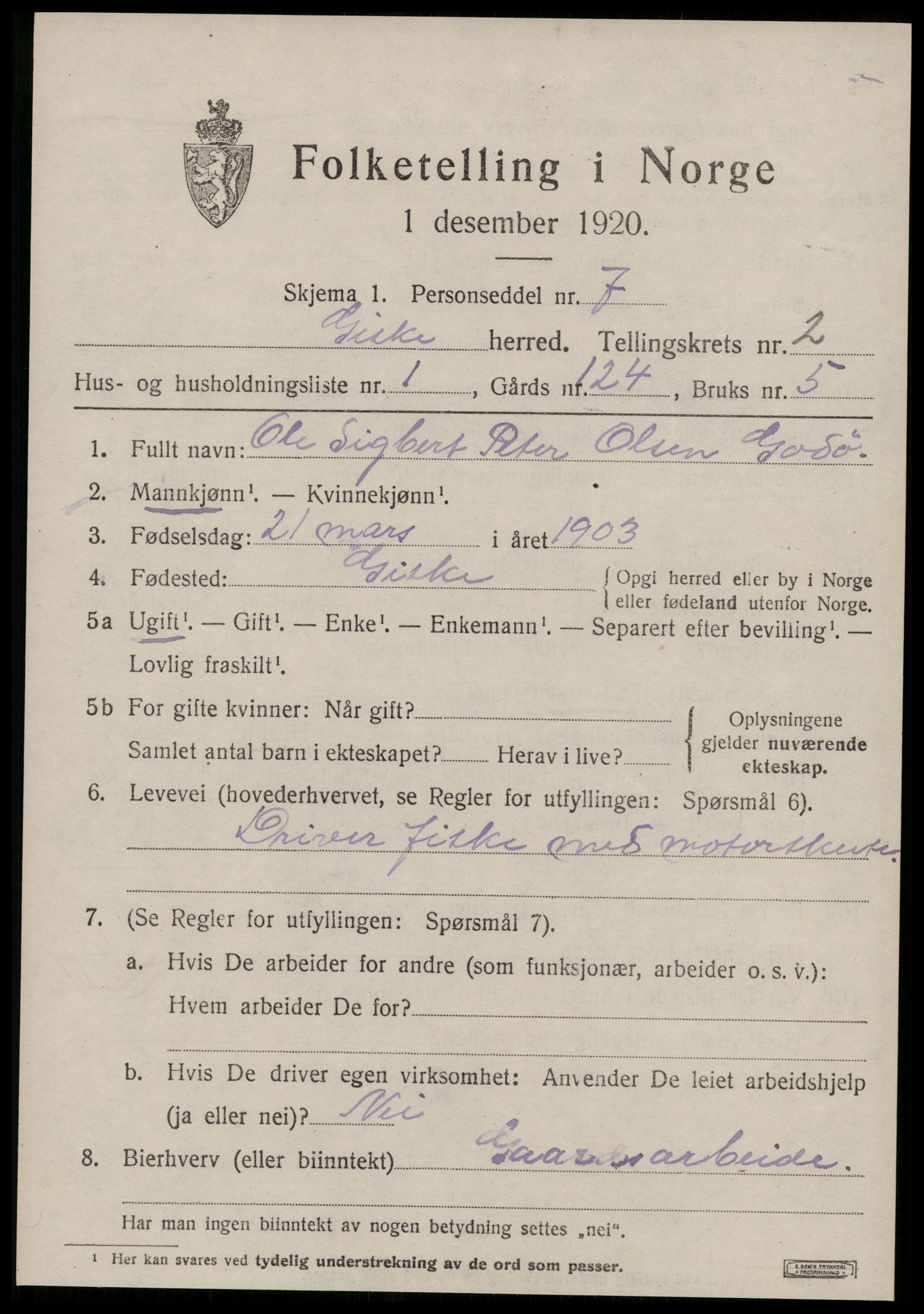 SAT, Folketelling 1920 for 1532 Giske herred, 1920, s. 874