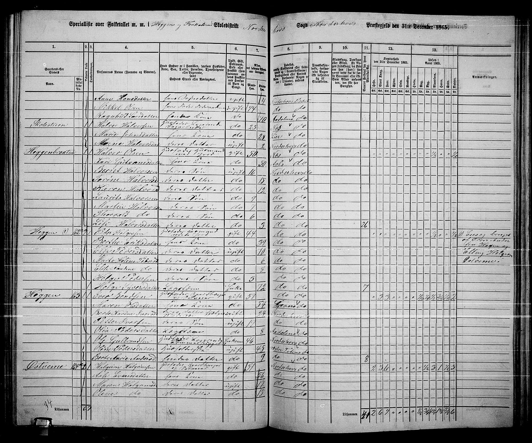 RA, Folketelling 1865 for 0613L Norderhov prestegjeld, Norderhov sokn, Haug sokn og Lunder sokn, 1865, s. 190