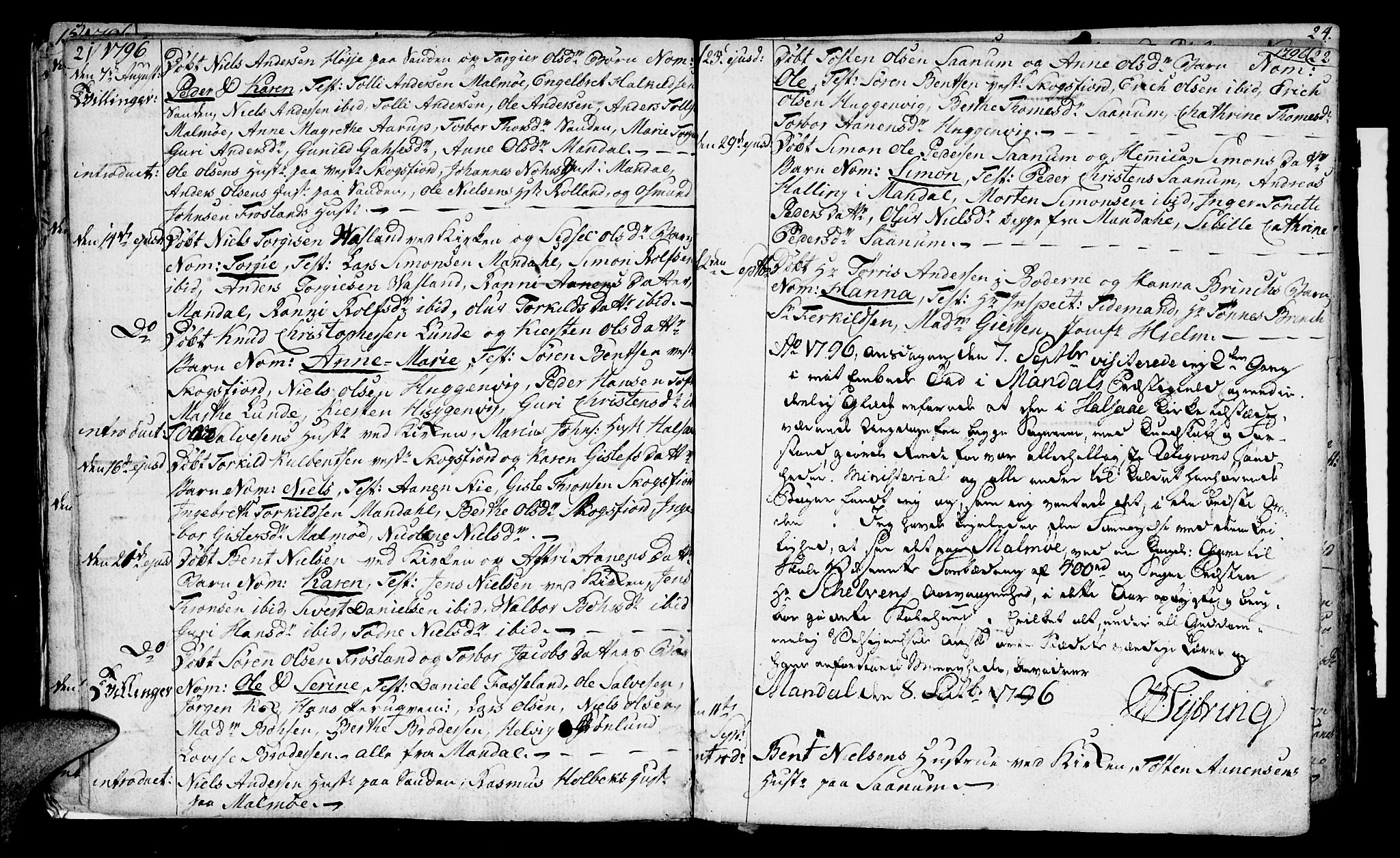 Mandal sokneprestkontor, AV/SAK-1111-0030/F/Fa/Faa/L0008: Ministerialbok nr. A 8, 1794-1817, s. 21-22