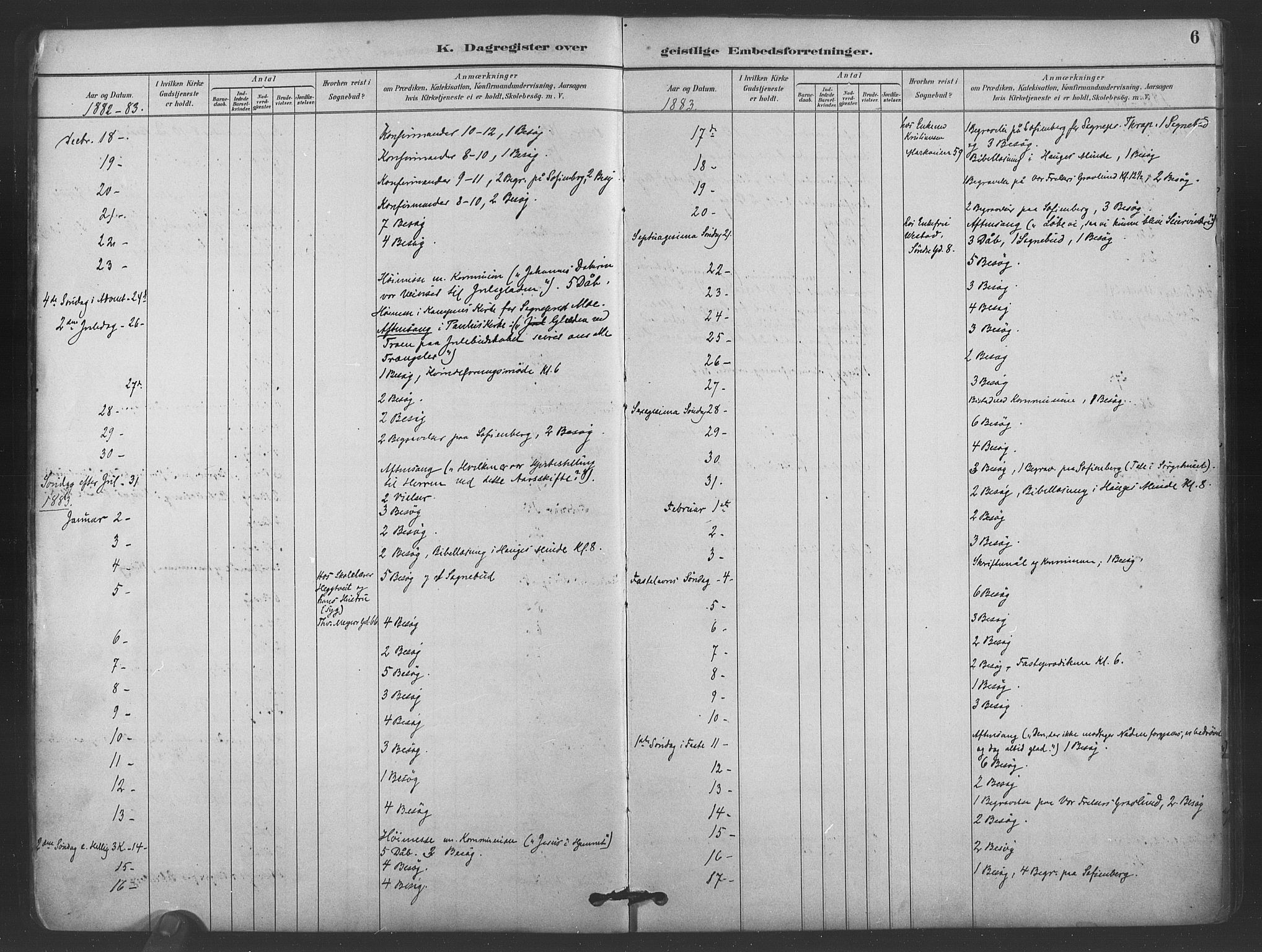 Paulus prestekontor Kirkebøker, AV/SAO-A-10871/I/Ib/L0001: Dagsregister nr. II 1, 1882-1910, s. 6