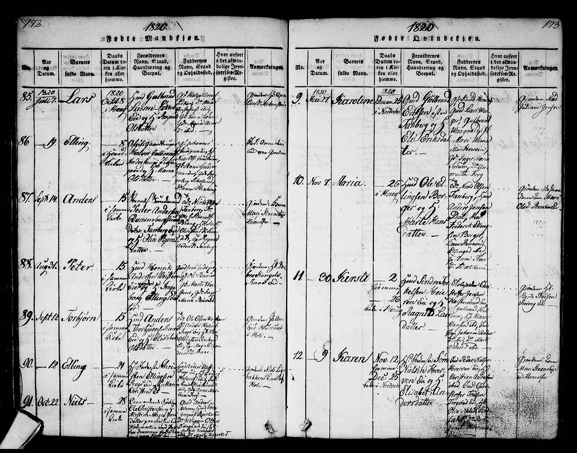 Norderhov kirkebøker, AV/SAKO-A-237/G/Ga/L0002: Klokkerbok nr. I 2, 1814-1867, s. 172-173