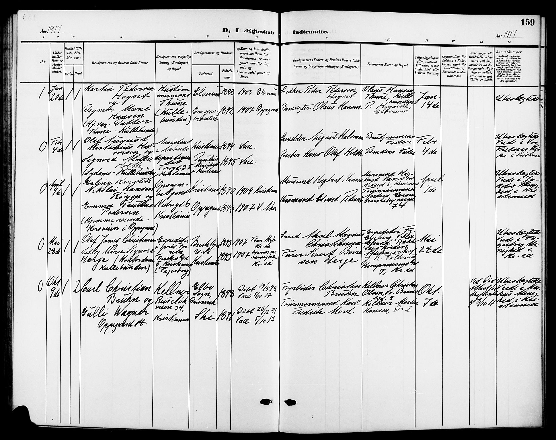 Nesodden prestekontor Kirkebøker, AV/SAO-A-10013/G/Gb/L0001: Klokkerbok nr. II 1, 1905-1924, s. 159