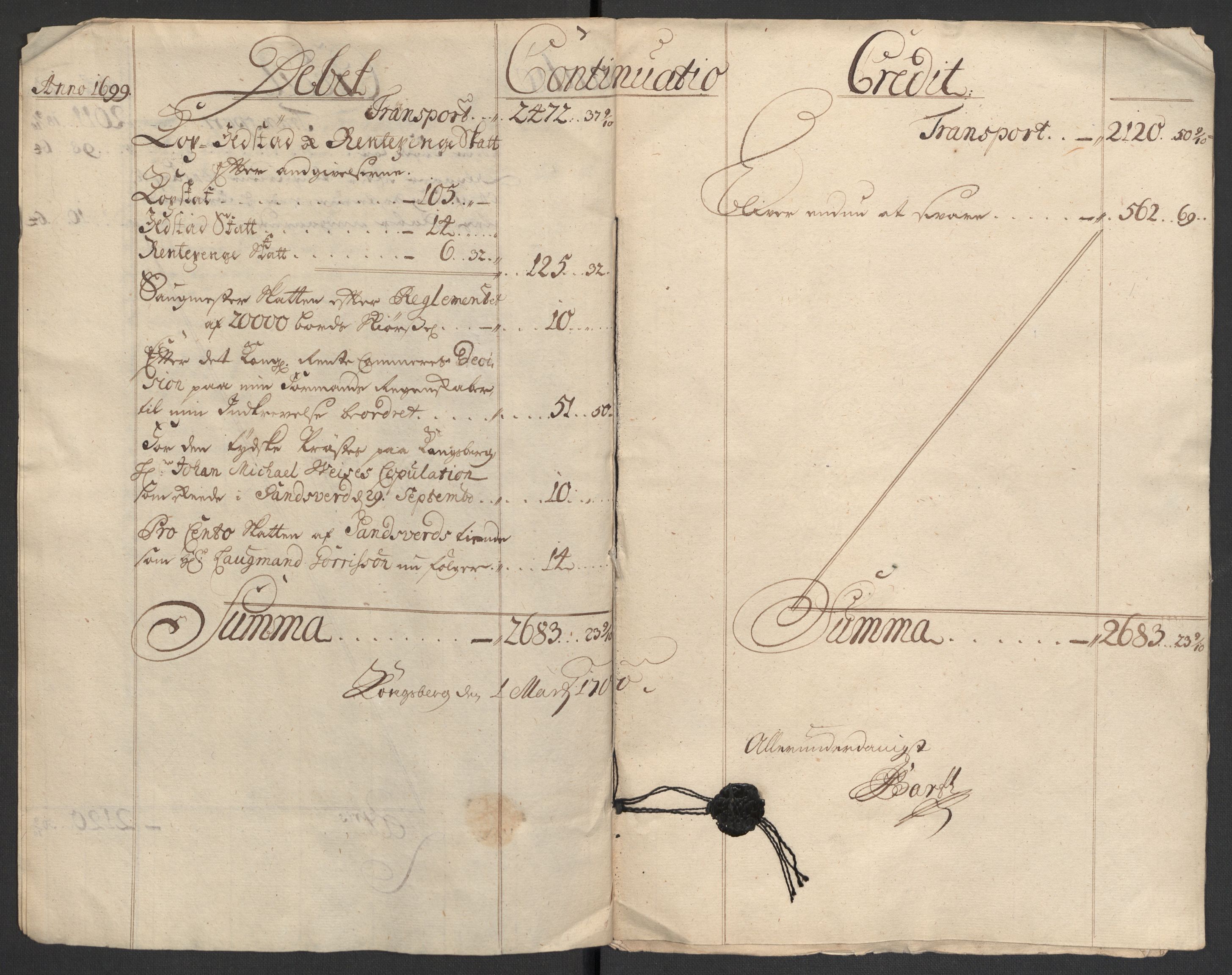 Rentekammeret inntil 1814, Reviderte regnskaper, Fogderegnskap, AV/RA-EA-4092/R24/L1577: Fogderegnskap Numedal og Sandsvær, 1698-1700, s. 14