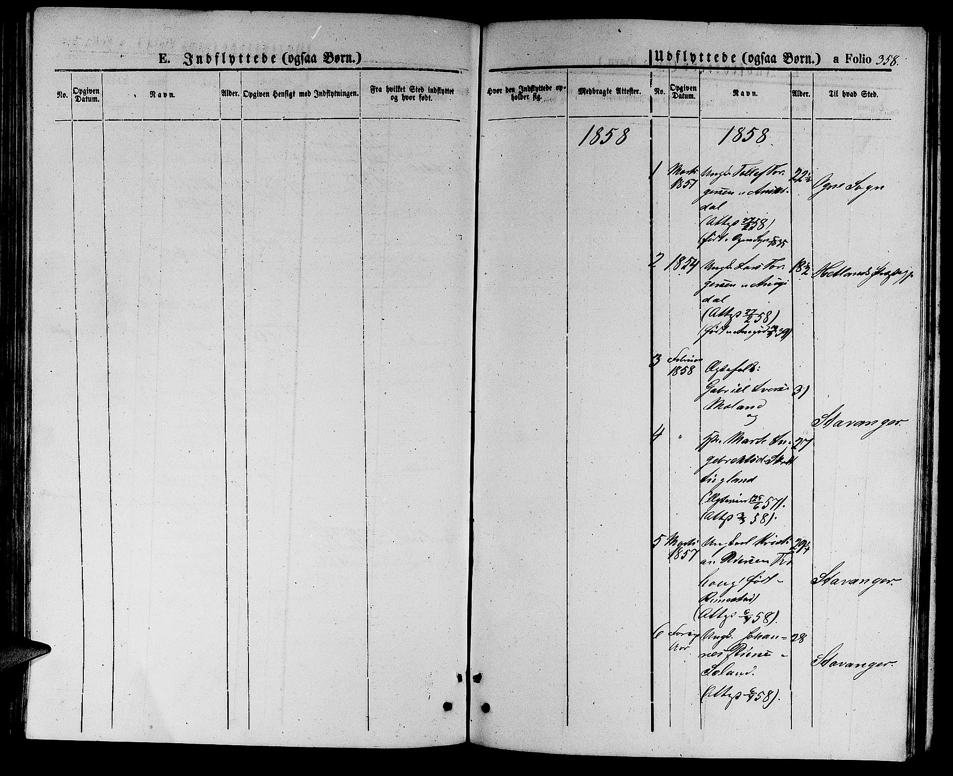 Hå sokneprestkontor, AV/SAST-A-101801/001/30BB/L0002: Klokkerbok nr. B 2, 1854-1883, s. 358