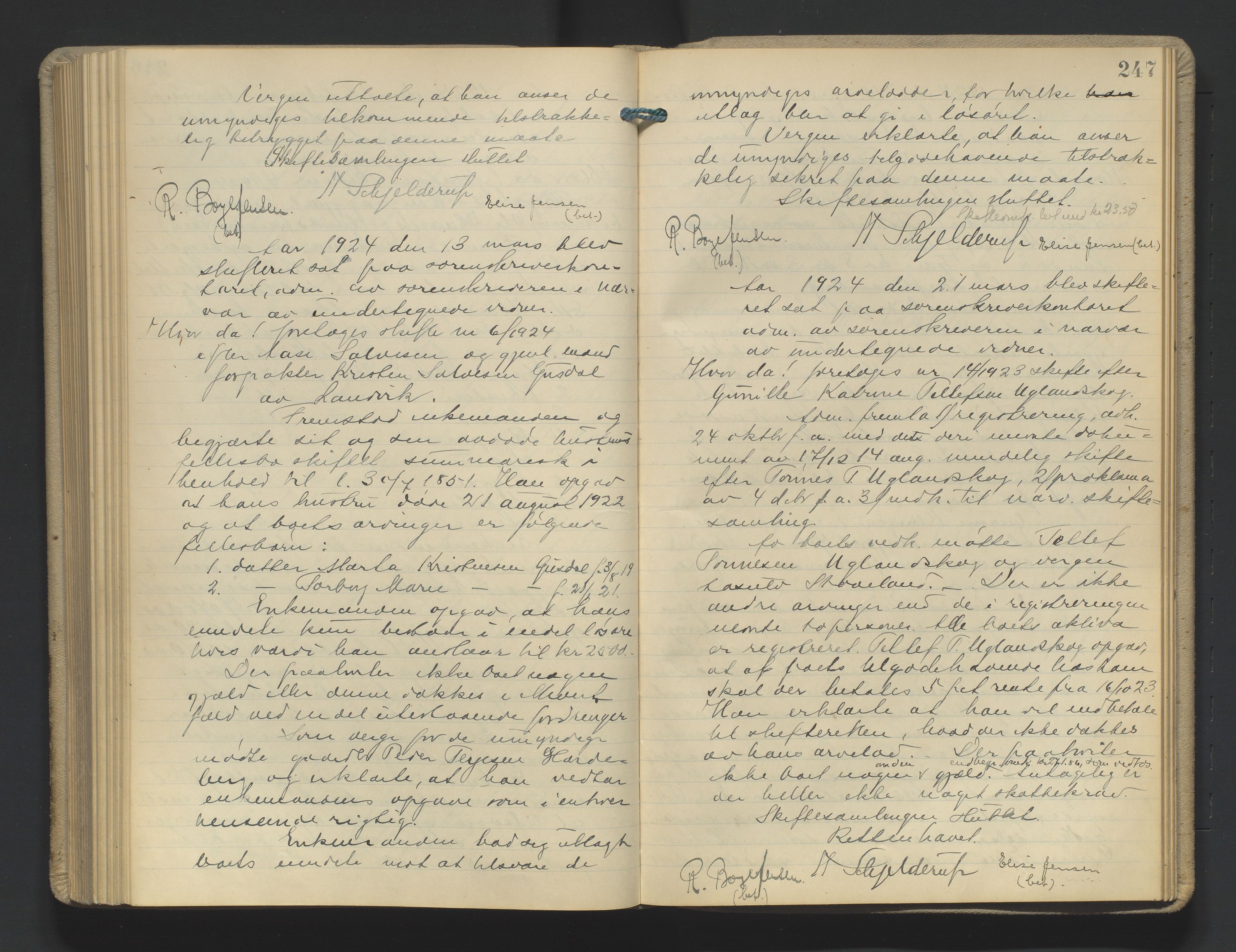 Vestre Nedenes/Sand sorenskriveri, AV/SAK-1221-0010/H/Hc/L0008: Skifteforhandlingsprotokoll nr. 6, 1916-1925, s. 247