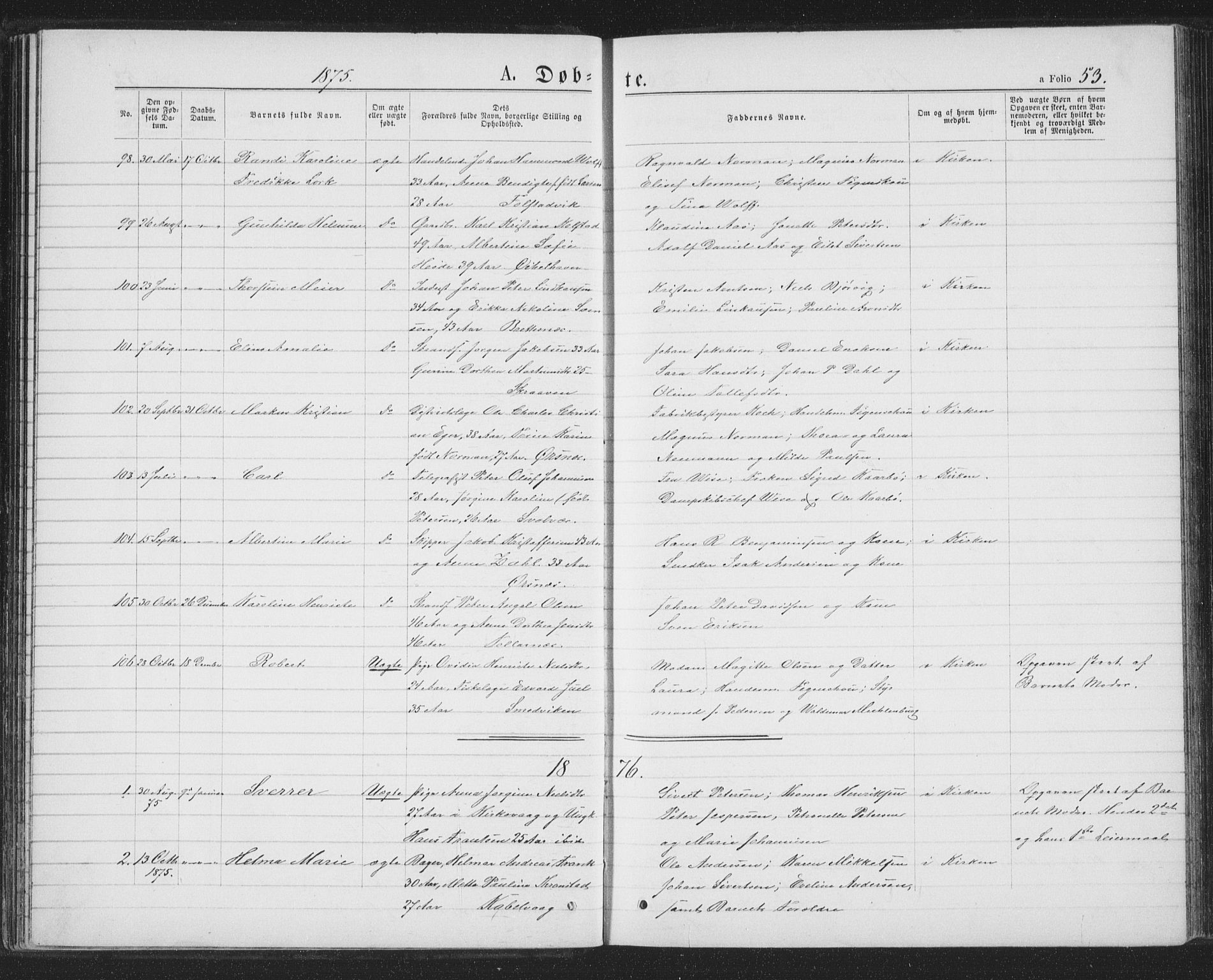 Ministerialprotokoller, klokkerbøker og fødselsregistre - Nordland, SAT/A-1459/874/L1074: Klokkerbok nr. 874C03, 1870-1876, s. 53