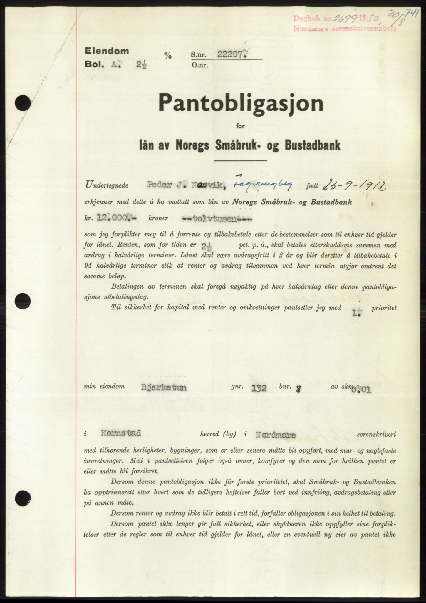 Nordmøre sorenskriveri, AV/SAT-A-4132/1/2/2Ca: Pantebok nr. B105, 1950-1950, Dagboknr: 2699/1950