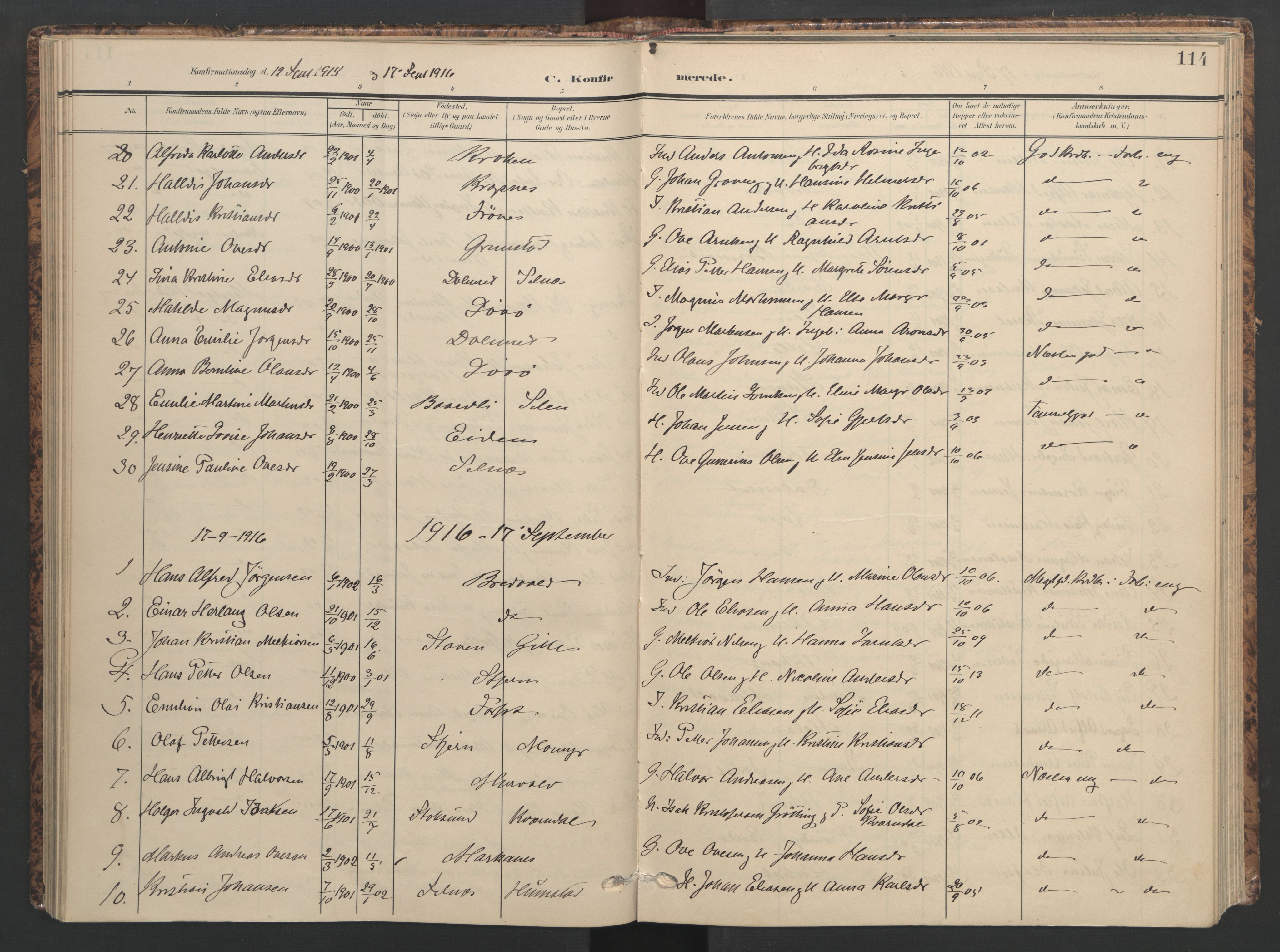 Ministerialprotokoller, klokkerbøker og fødselsregistre - Sør-Trøndelag, AV/SAT-A-1456/655/L0682: Ministerialbok nr. 655A11, 1908-1922, s. 114