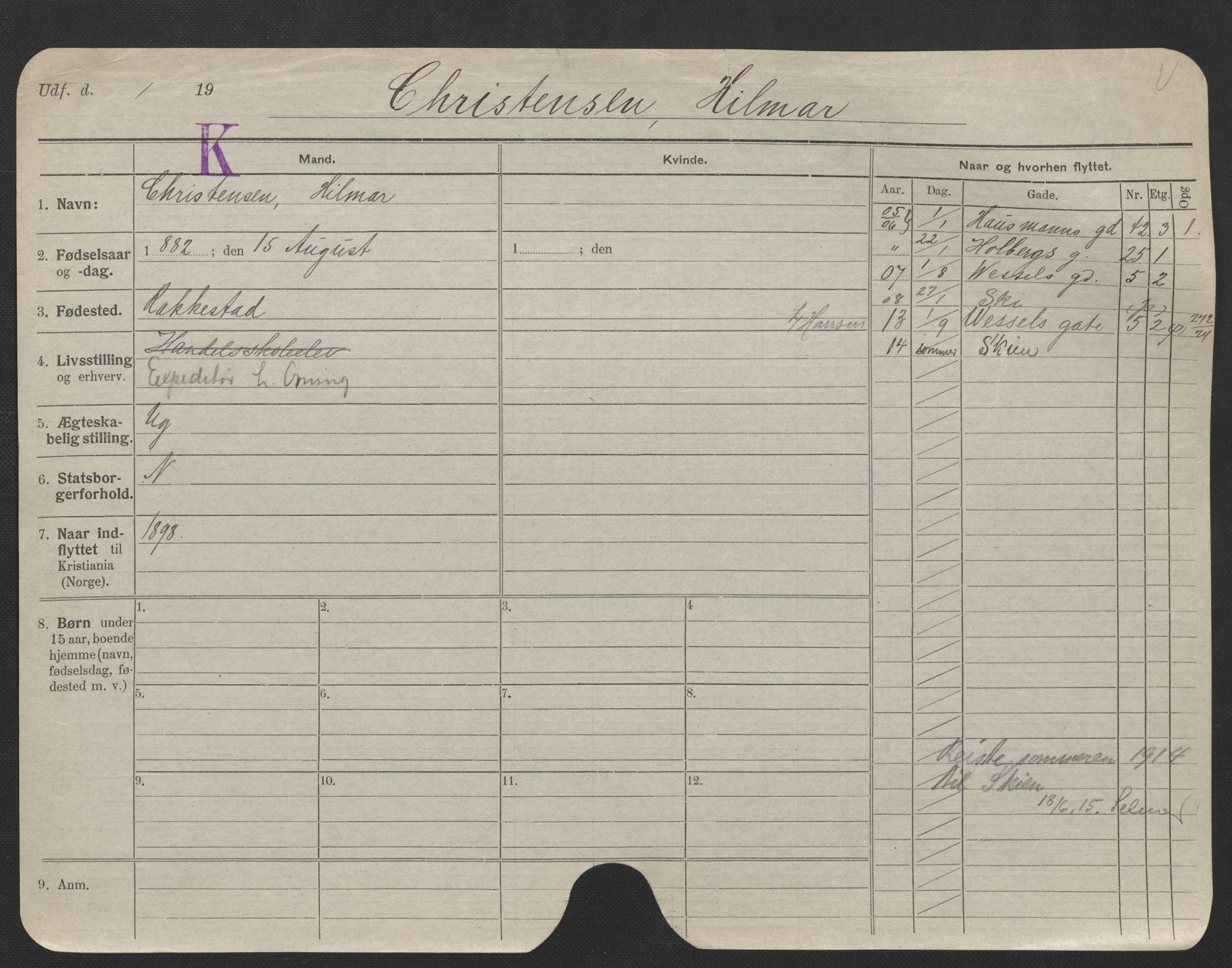 Oslo folkeregister, Registerkort, AV/SAO-A-11715/F/Fa/Fac/L0006: Menn, 1906-1914, s. 554a