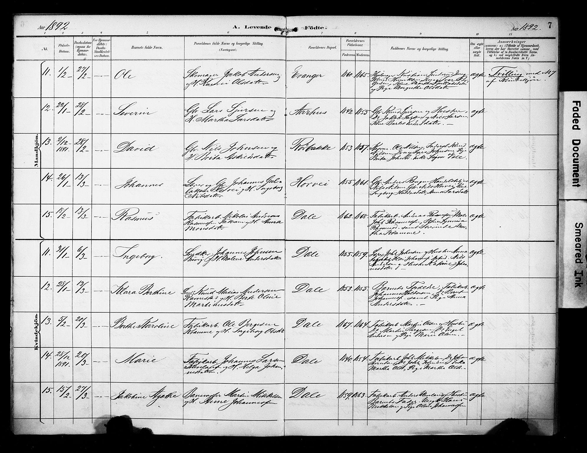 Evanger sokneprestembete, AV/SAB-A-99924: Ministerialbok nr. A 2, 1892-1899, s. 7