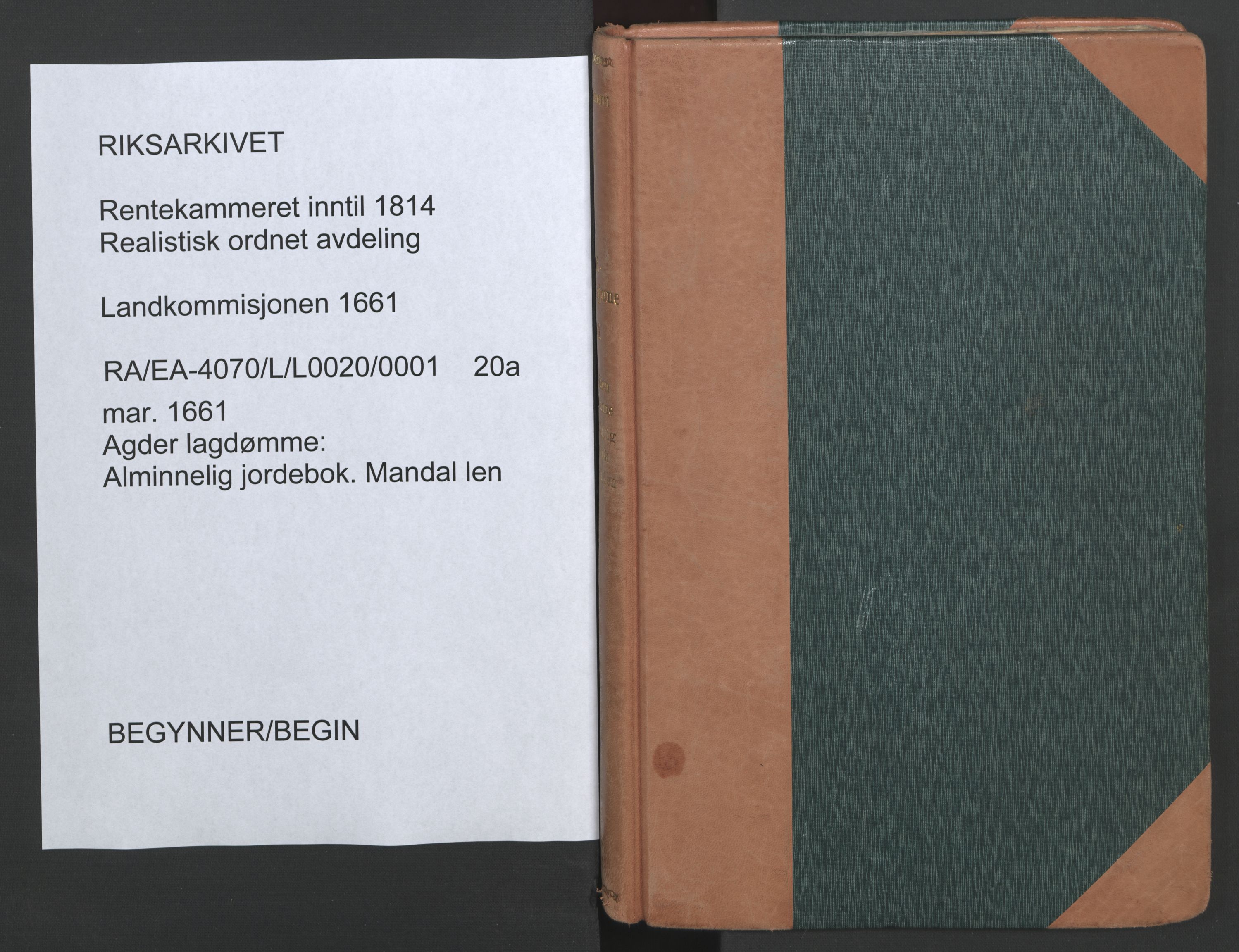 Rentekammeret inntil 1814, Realistisk ordnet avdeling, AV/RA-EA-4070/L/L0020/0001: Agder lagdømme: / Alminnelig jordebok. Mandal len, 1661