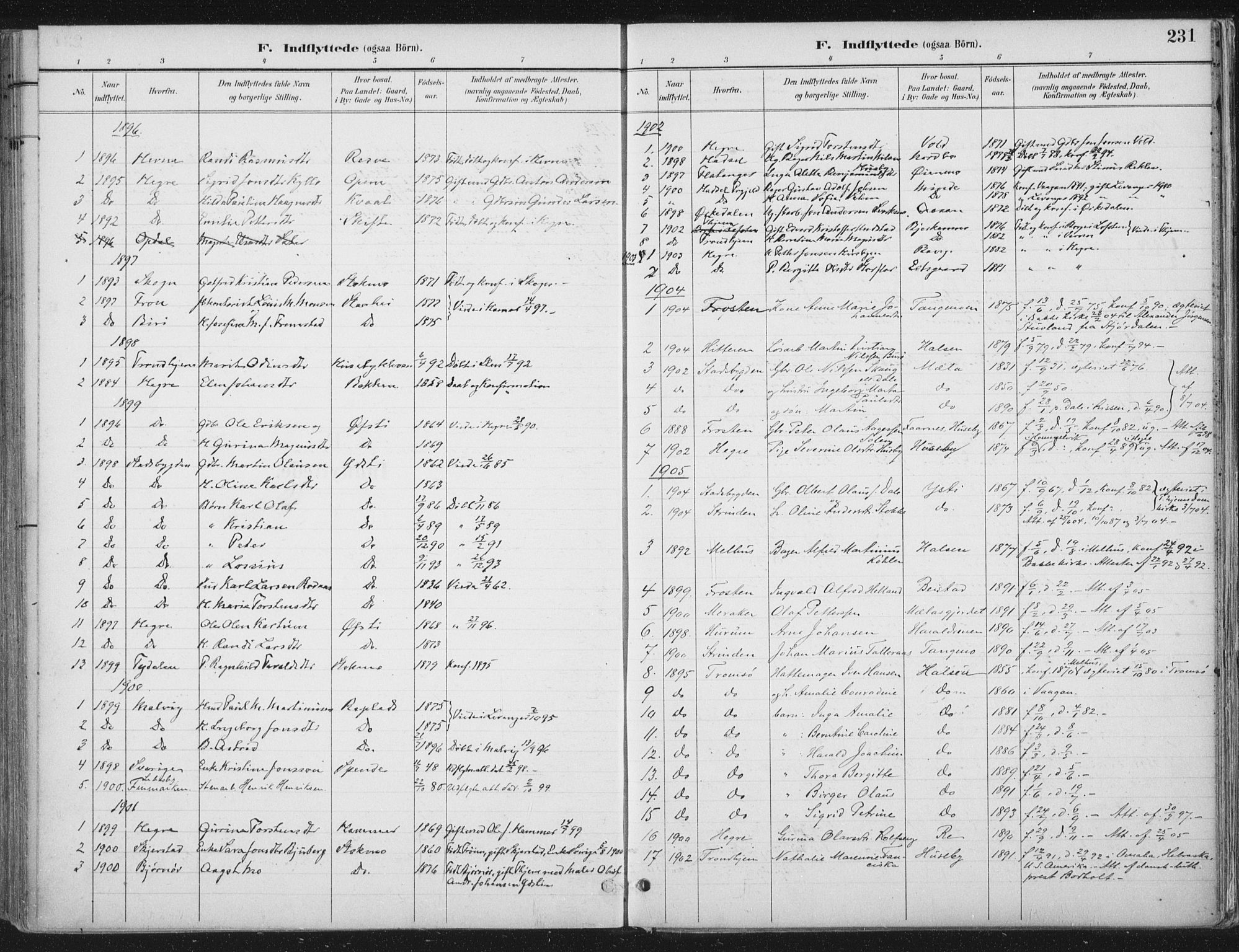 Ministerialprotokoller, klokkerbøker og fødselsregistre - Nord-Trøndelag, AV/SAT-A-1458/709/L0082: Ministerialbok nr. 709A22, 1896-1916, s. 231