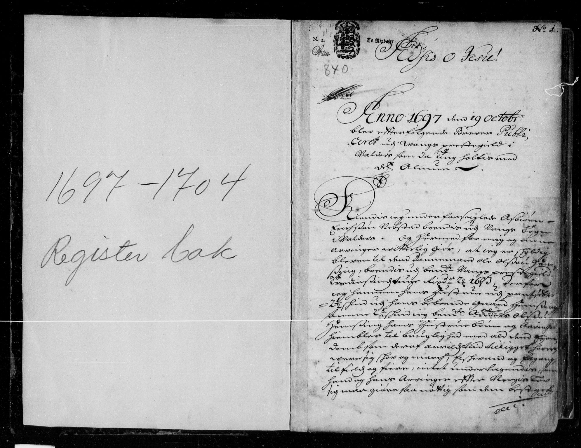 Hadeland, Land og Valdres sorenskriveri, SAH/TING-028/H/Hb/L0003: Pantebok nr. 3, 1697-1704, s. 1