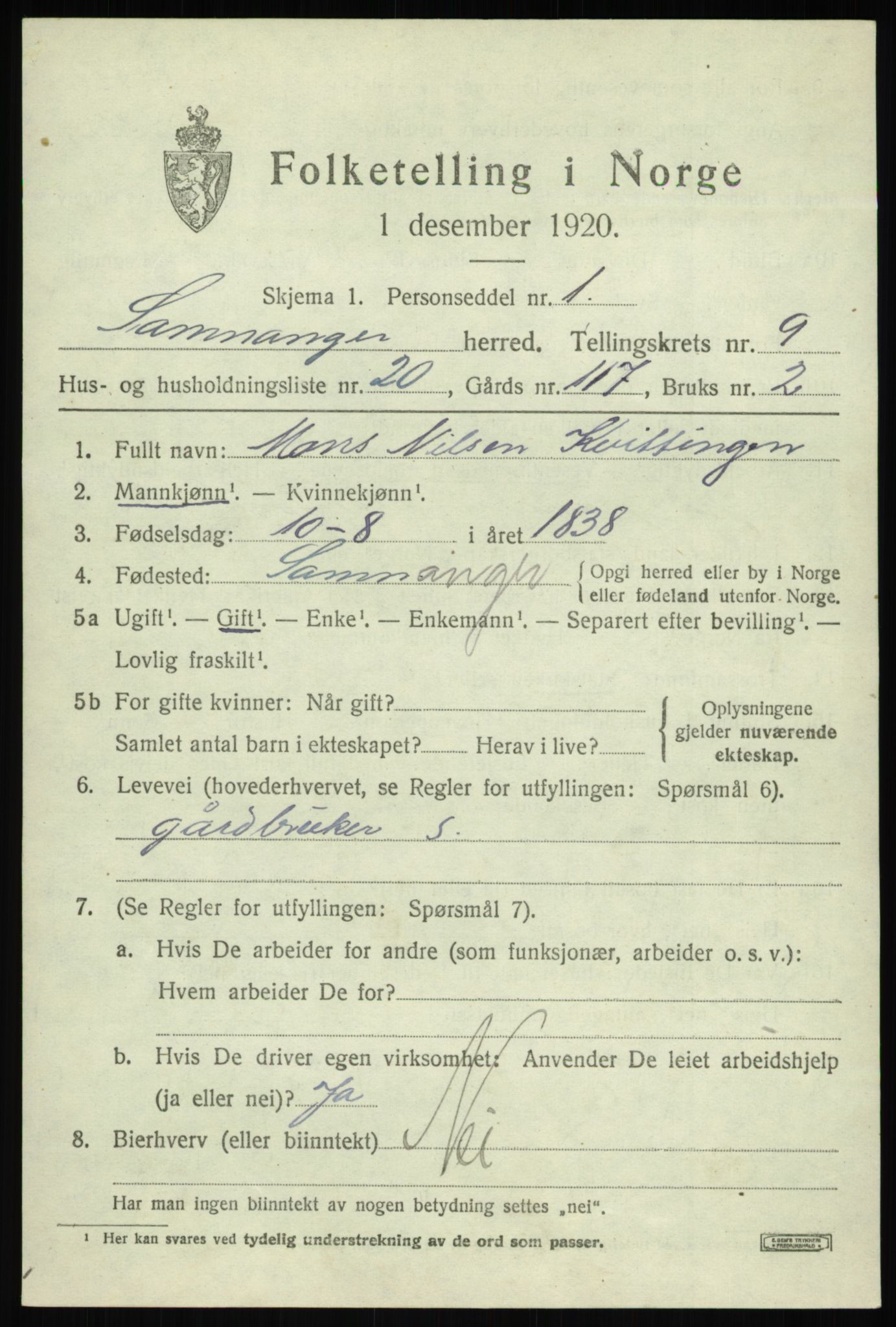 SAB, Folketelling 1920 for 1242 Samnanger herred, 1920, s. 4117